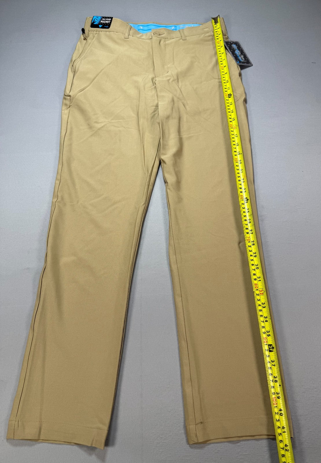 NWT Birdie Bound Golf Pants Men's 32X32 Beige Flat Front Lightweight Performance