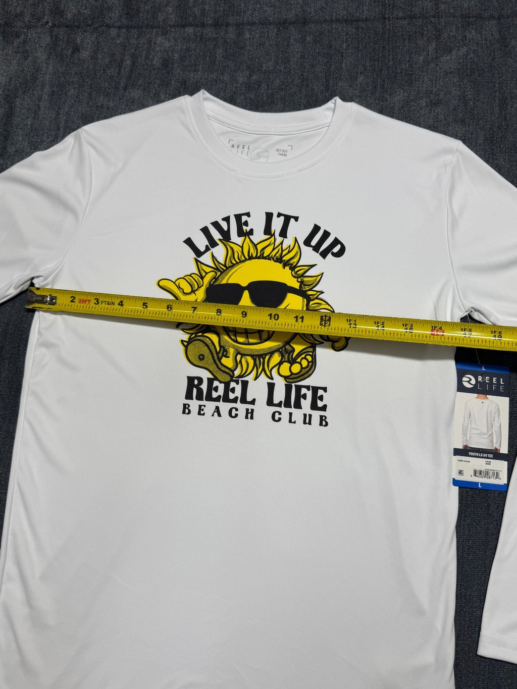 NWT Reel Life Beach Club UV T-Shirt Boys Large White Graphic Print Long Sleeve