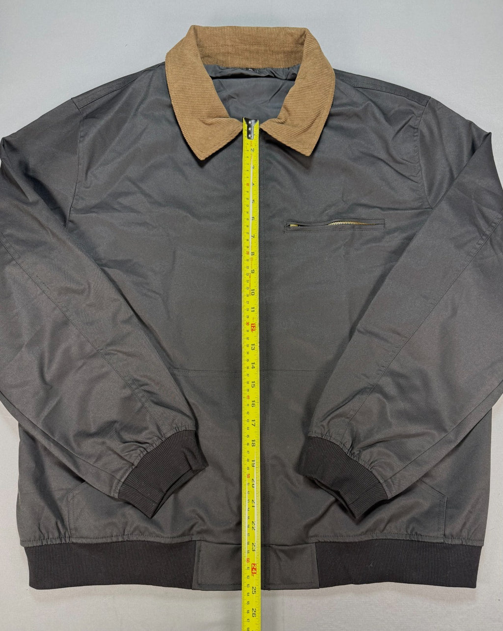 Men Bomber Jacket XL Dark Grey Corduroy Collar Full Zip Workwear Utility Coat