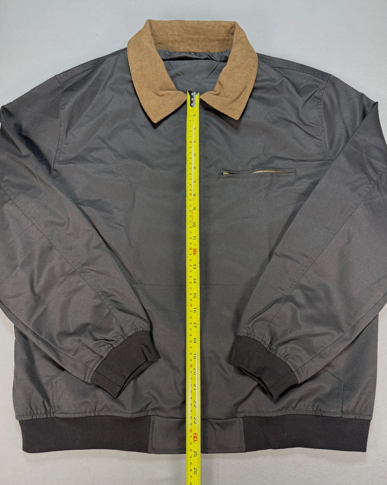 Men Bomber Jacket XL Dark Grey Corduroy Collar Full Zip Workwear Utility Coat