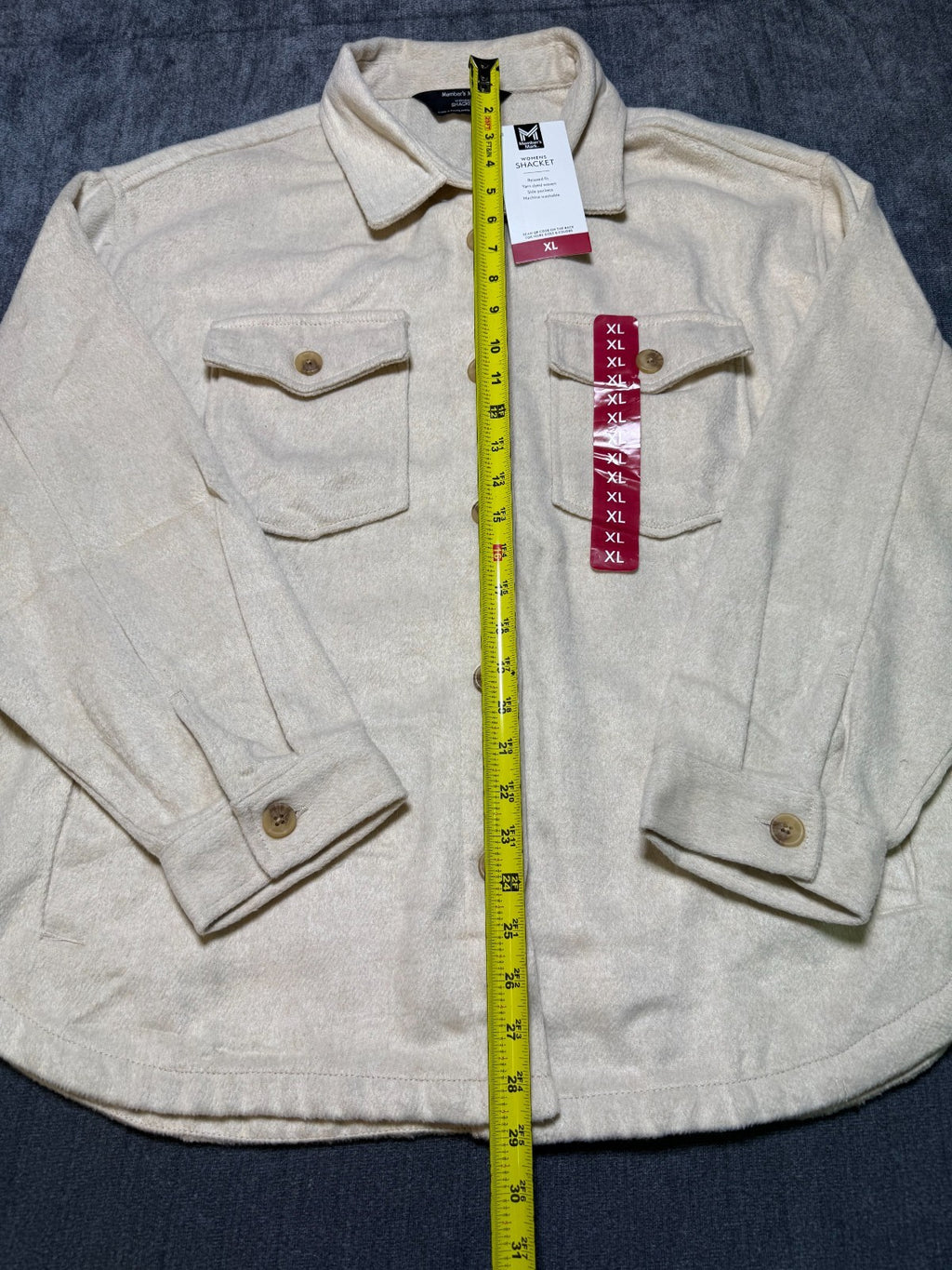 NWT Member's Mark Relaxed Fit Shacket Women's XL Beige Long Sleeve Button Front