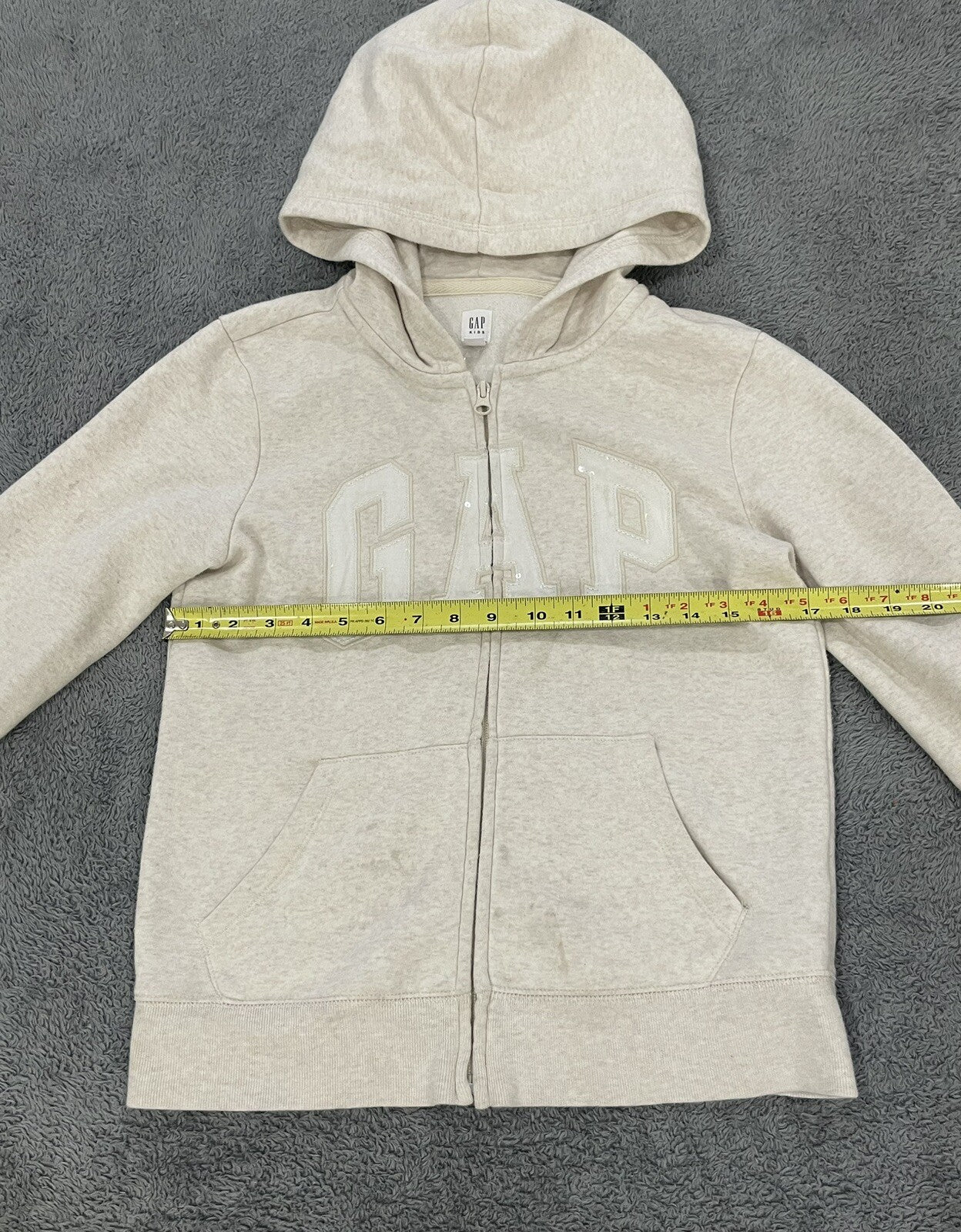GAP Kids Girls Size XXL 14-16 Zip Hoodie Creme with Creme Sparkle Logo