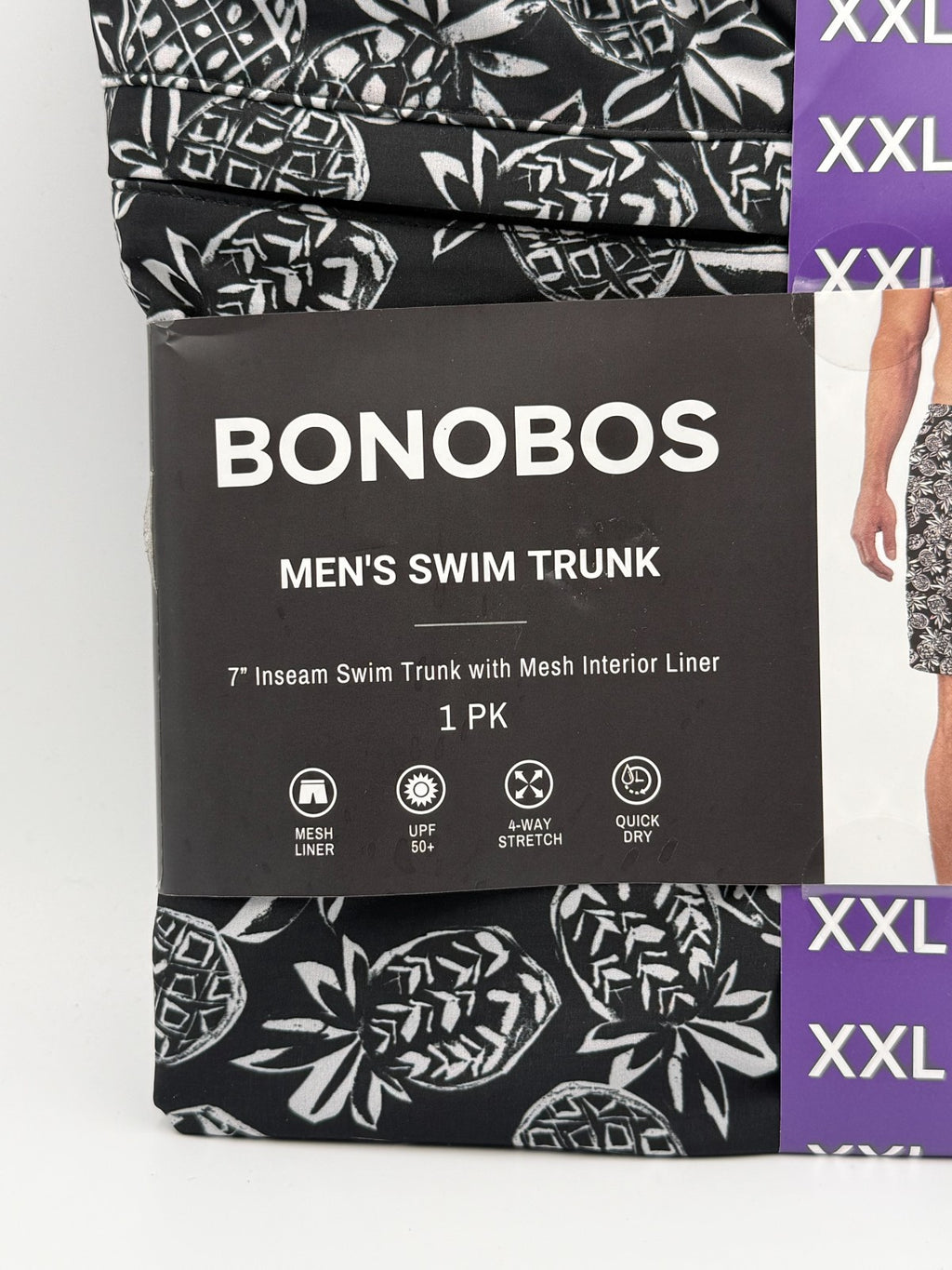 NWT Bonobos Swim Trunks Men's 2XL Black Pineapple Print Drawstring Summer Beach