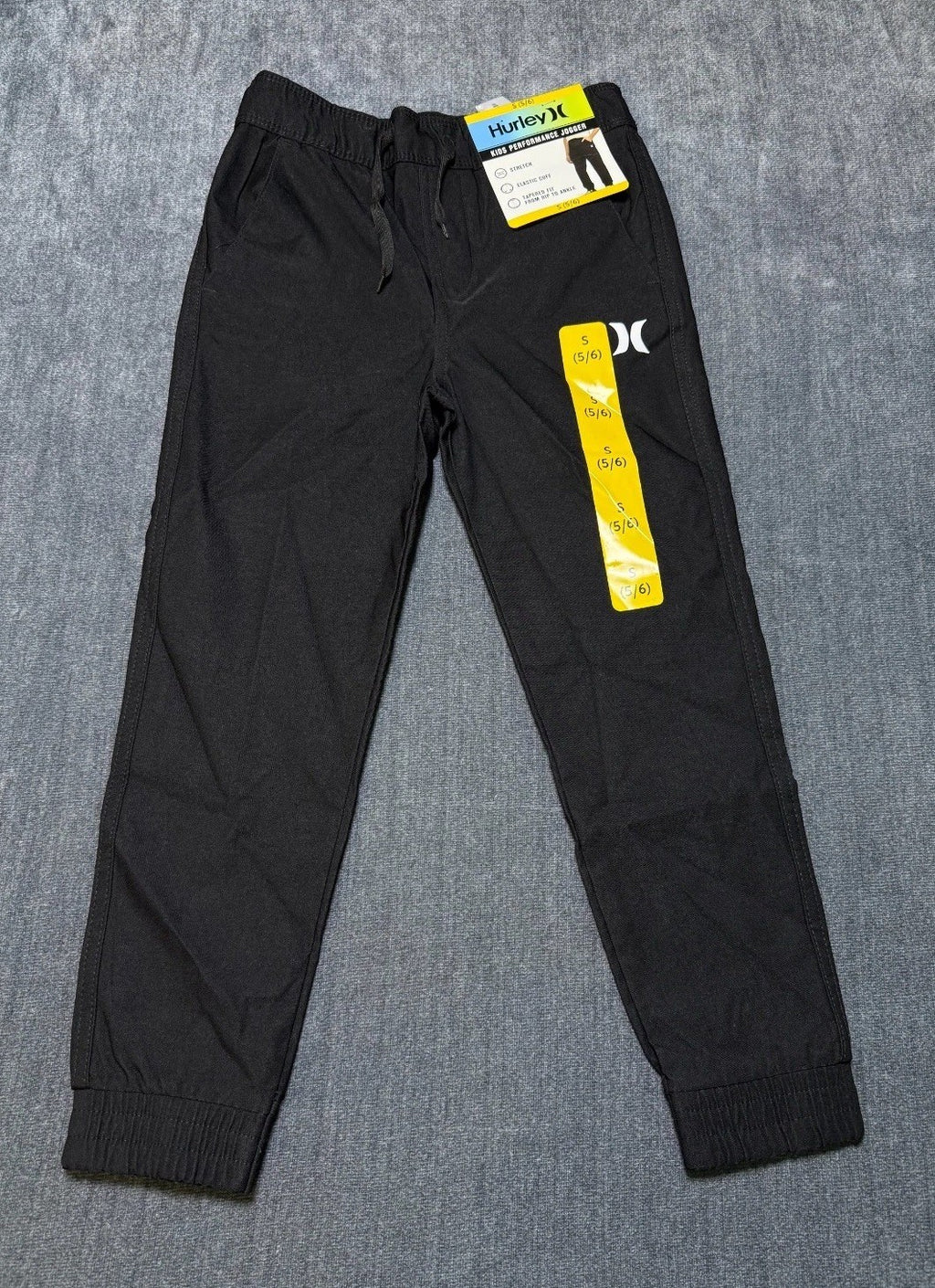 NWT Hurley Performance Joggers Kids Small (5/6) Black Logo Tapered Fit Stretch