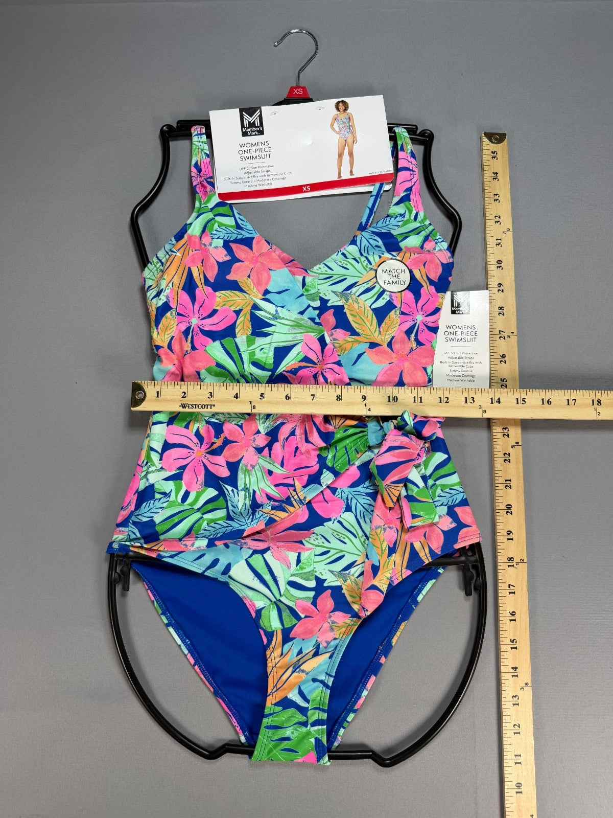 Member's Mark One-Piece Adjustable Strap Swimsuit Women's XS Multicolor Floral