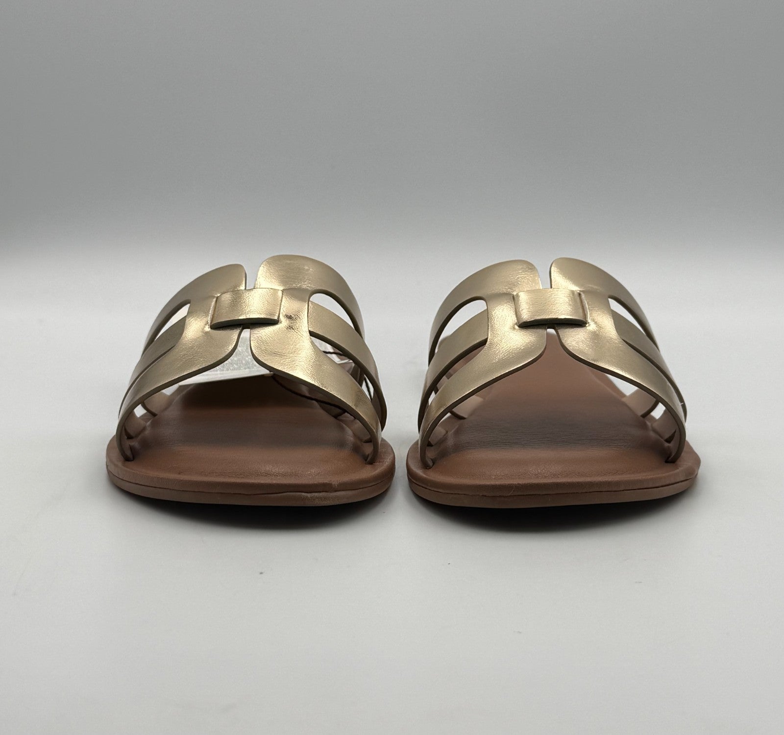 NEW The Drop Monika Sandals Women's 8 Gold Leather Slip-On Flat H-Band Open Toe
