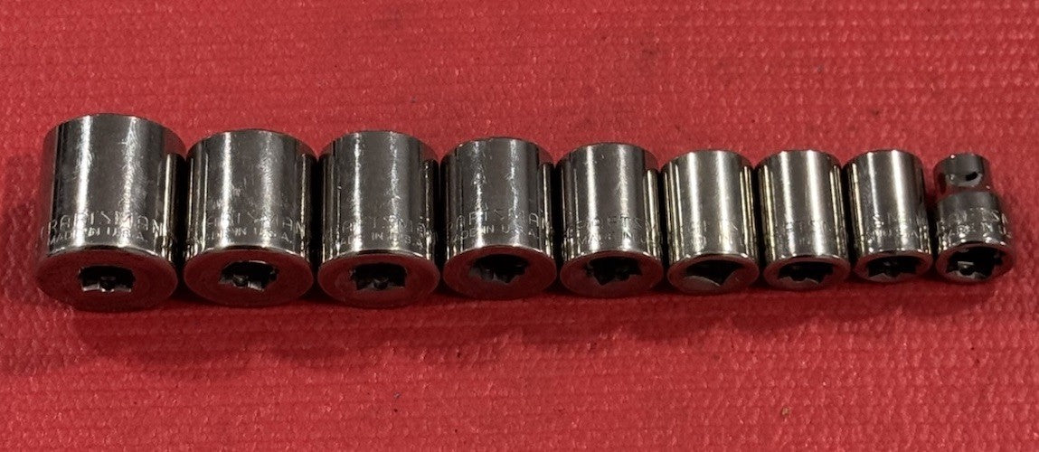 Vintage Craftsman 9pc Set 3/8" Drive 12PT SAE Shallow Socket Set Made In USA