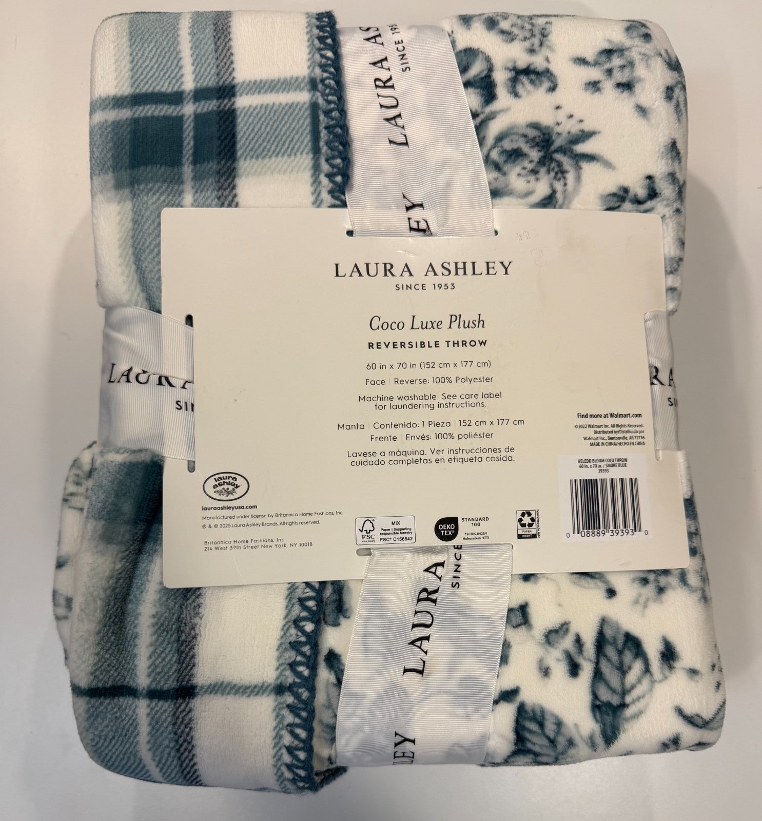 Laura Ashley Coco Luxe Plush Reversible throw blanket 60"x70" CHOOSE COLOR