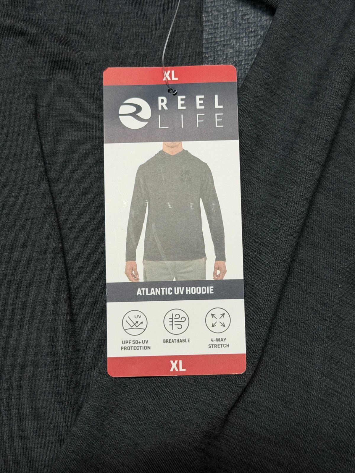 NWT Reel Life Hooded UV T-Shirt Men's XL Black Long Sleeve Pullover Ultra-Soft