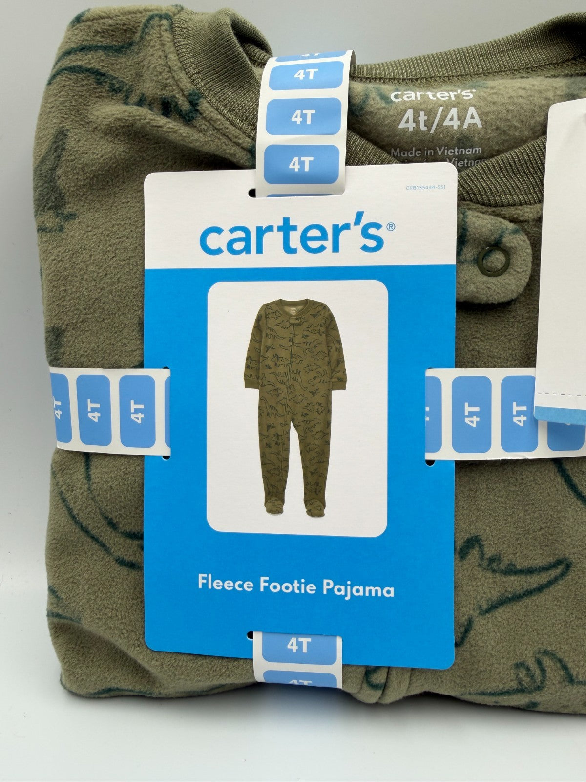 NWT Carter's Fleece Footie Pajama Set Baby 4T Green Dinosaur Snug Fit Comfort