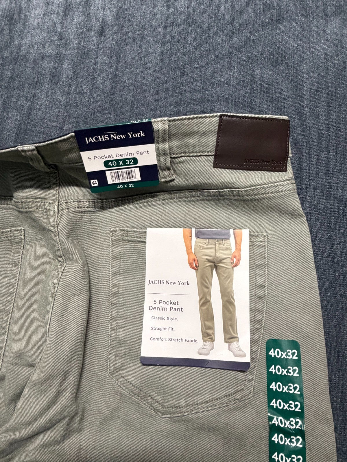 NWT Jachs New York Denim Pant Men's 40X32 Gray Straight Leg Casual 5-Pockets