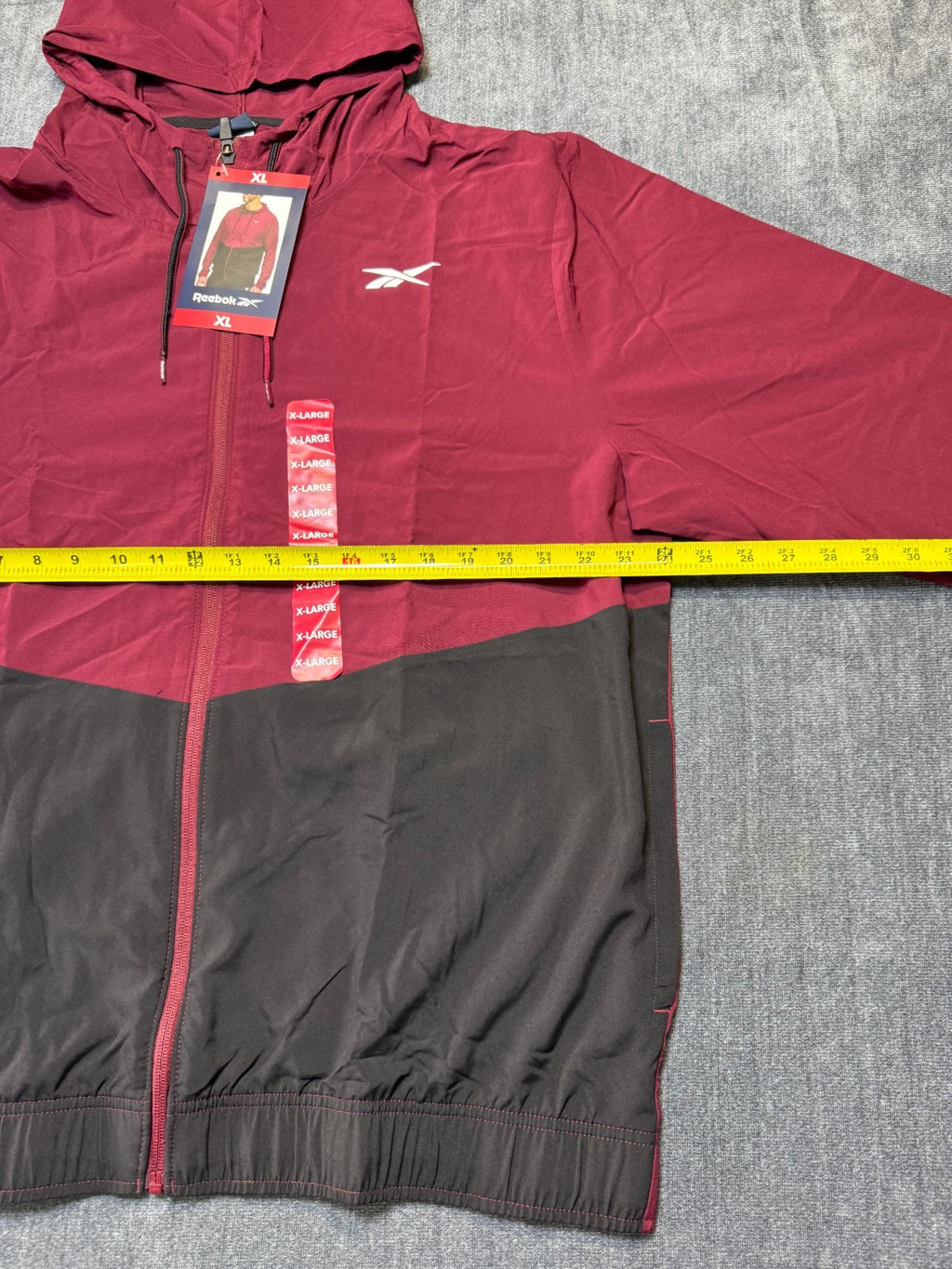NWT Reebok Full Zip Training Woven Jacket Men's XL Maroon Black Adjustable Hood