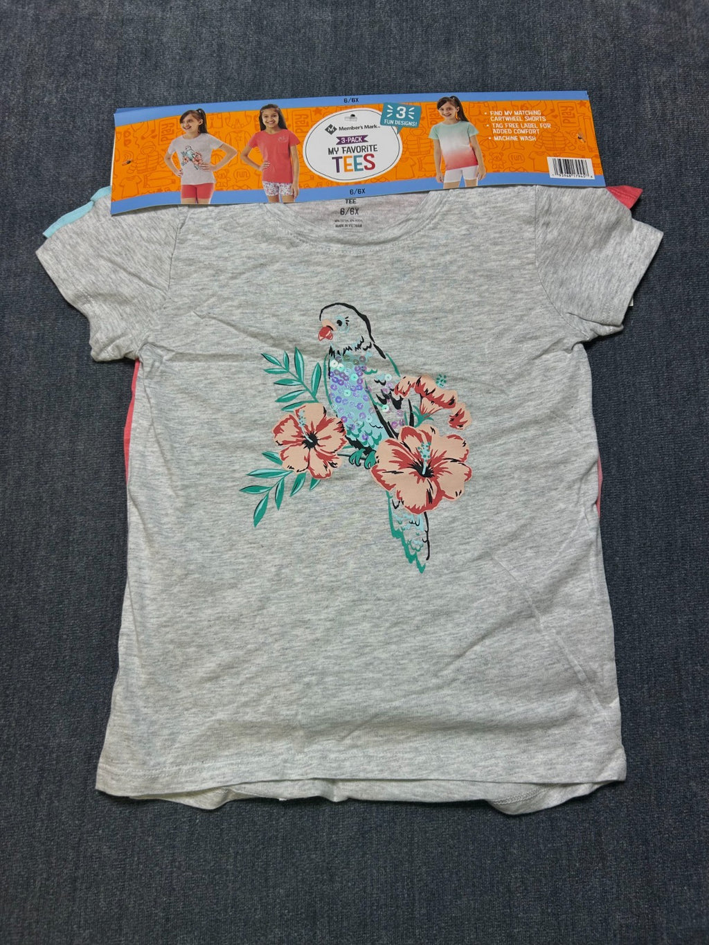 NWT Member's Mark My Favorite Active Tees Girls 6/6X Multicolor Preppy - 3-Pack
