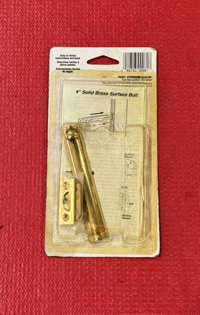 NEW Defender U 9961, Security 4 In. Brass Surface Bolt DEFENDER SECURITY