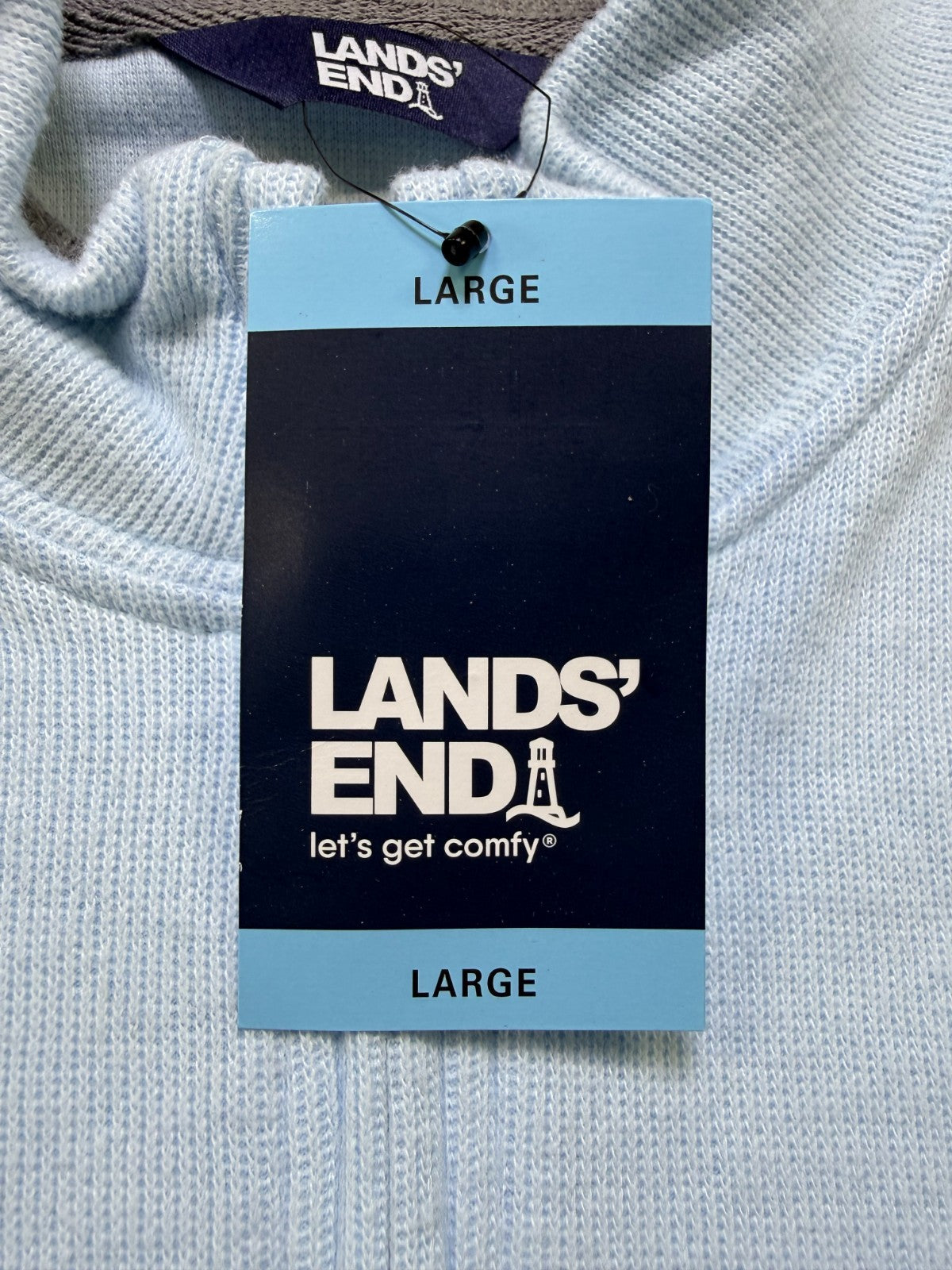 Lands' End Soft & Cozy 1/4 Zip Pullover Men's Large Blue Long Sleeve Ribbed Hem