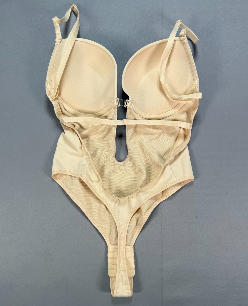 Women's Nude Medium Backless U Plunge Low Cut Clear Strap Shapewear Bodysuit