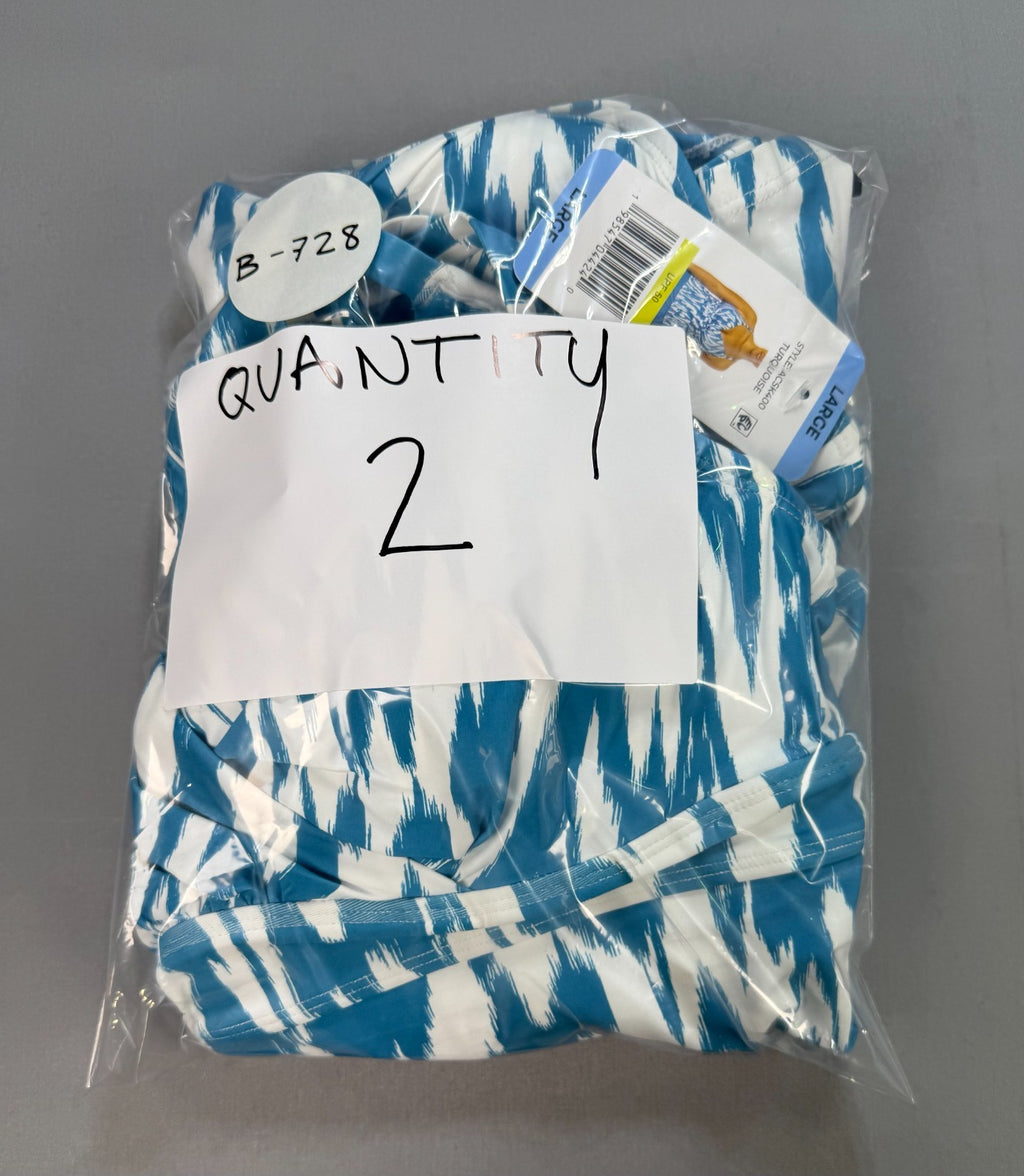 NWT Anne Cole Tankini Swim Top Womens Large Turquoise White UPF 50+ Summer Beach