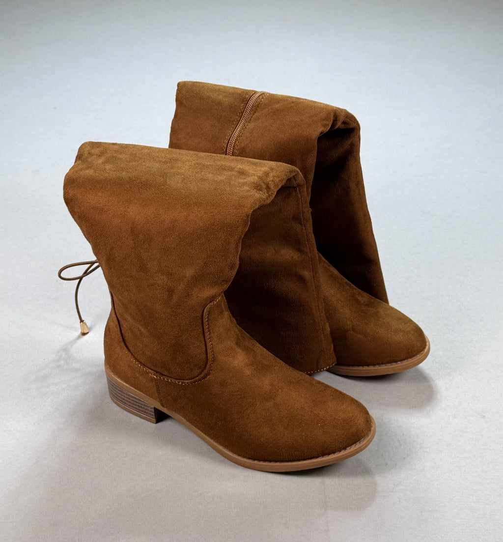 Eettaro Over Knee Faux Suede Boots Women 5 Camel Side Zip Almond Toe Block Heel