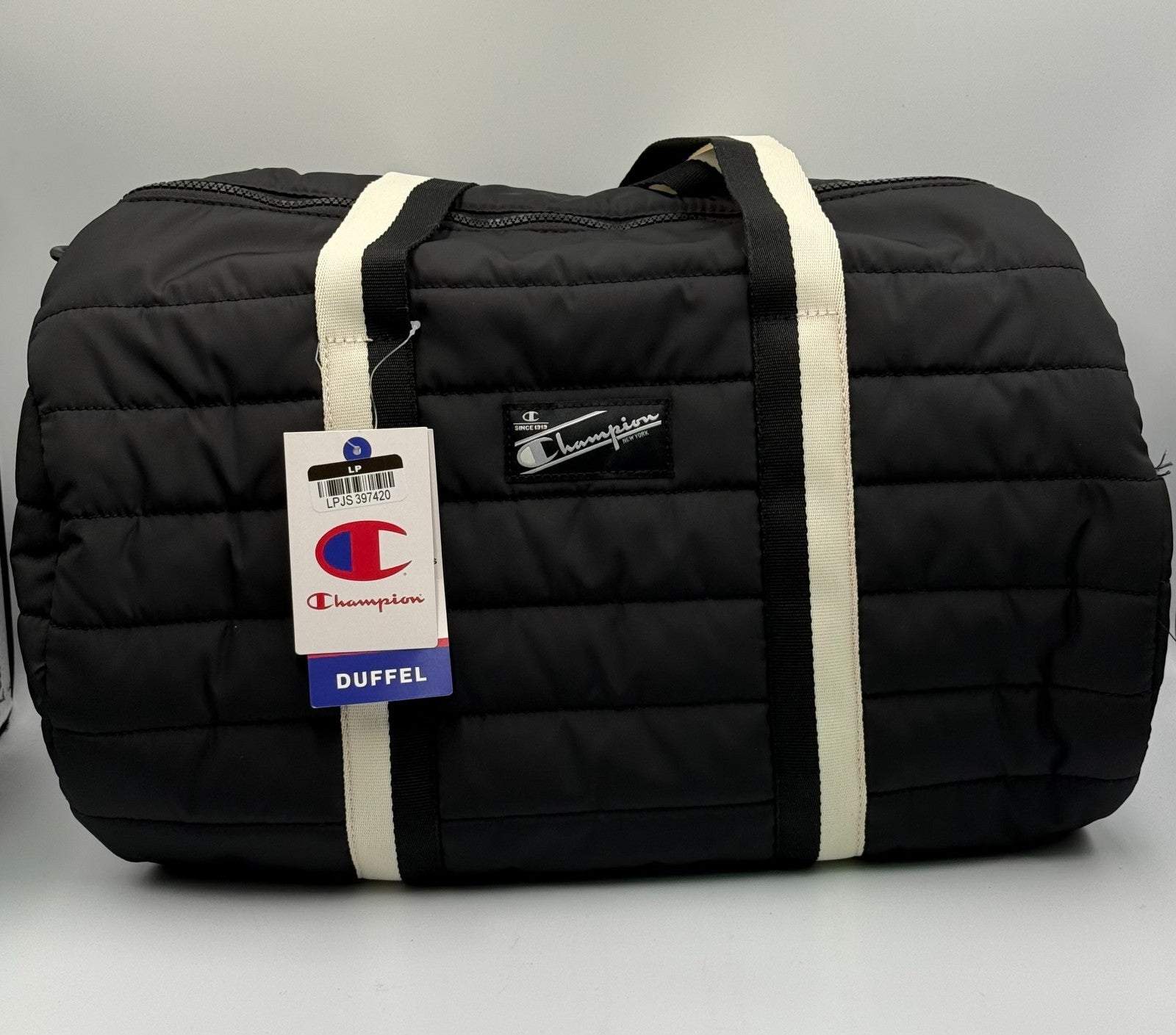 NWT Champion Billie Quilted Duffel Bag Black Puffer Weekender Gym Travel Tote