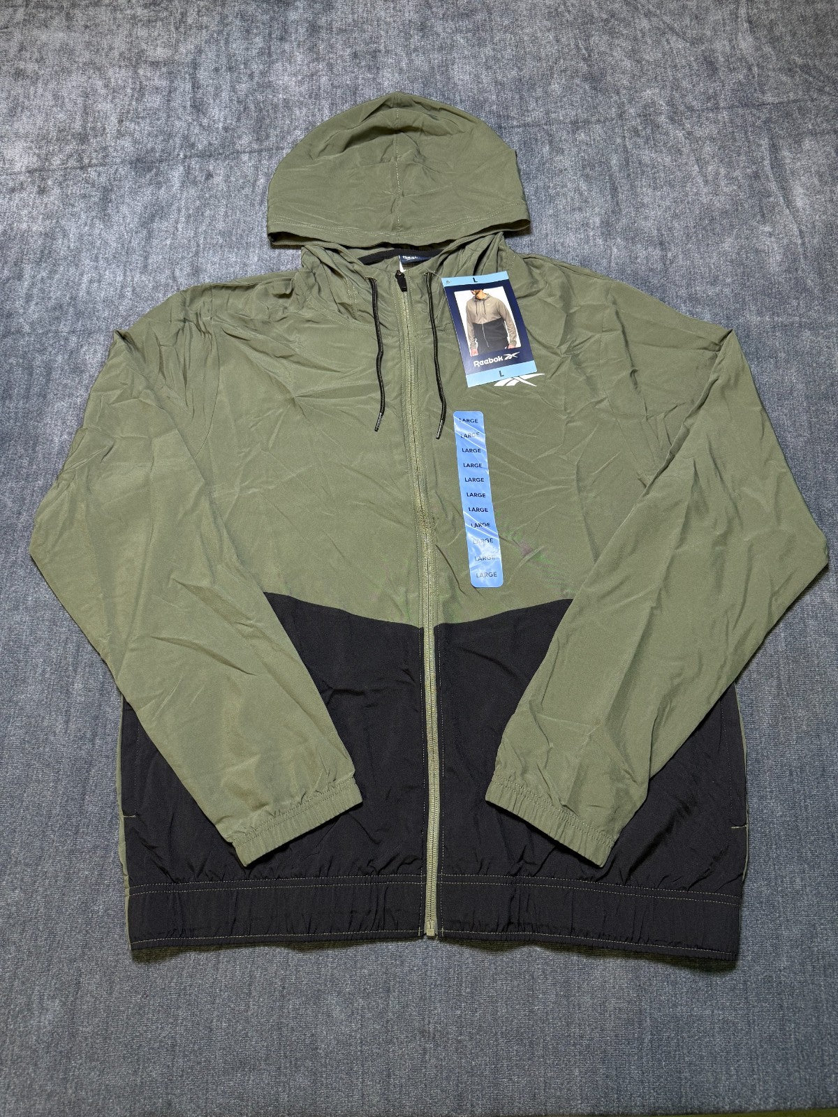 NWT Reebok Training Jacket Men's Large Green Black Classic Windbreaker Full Zip