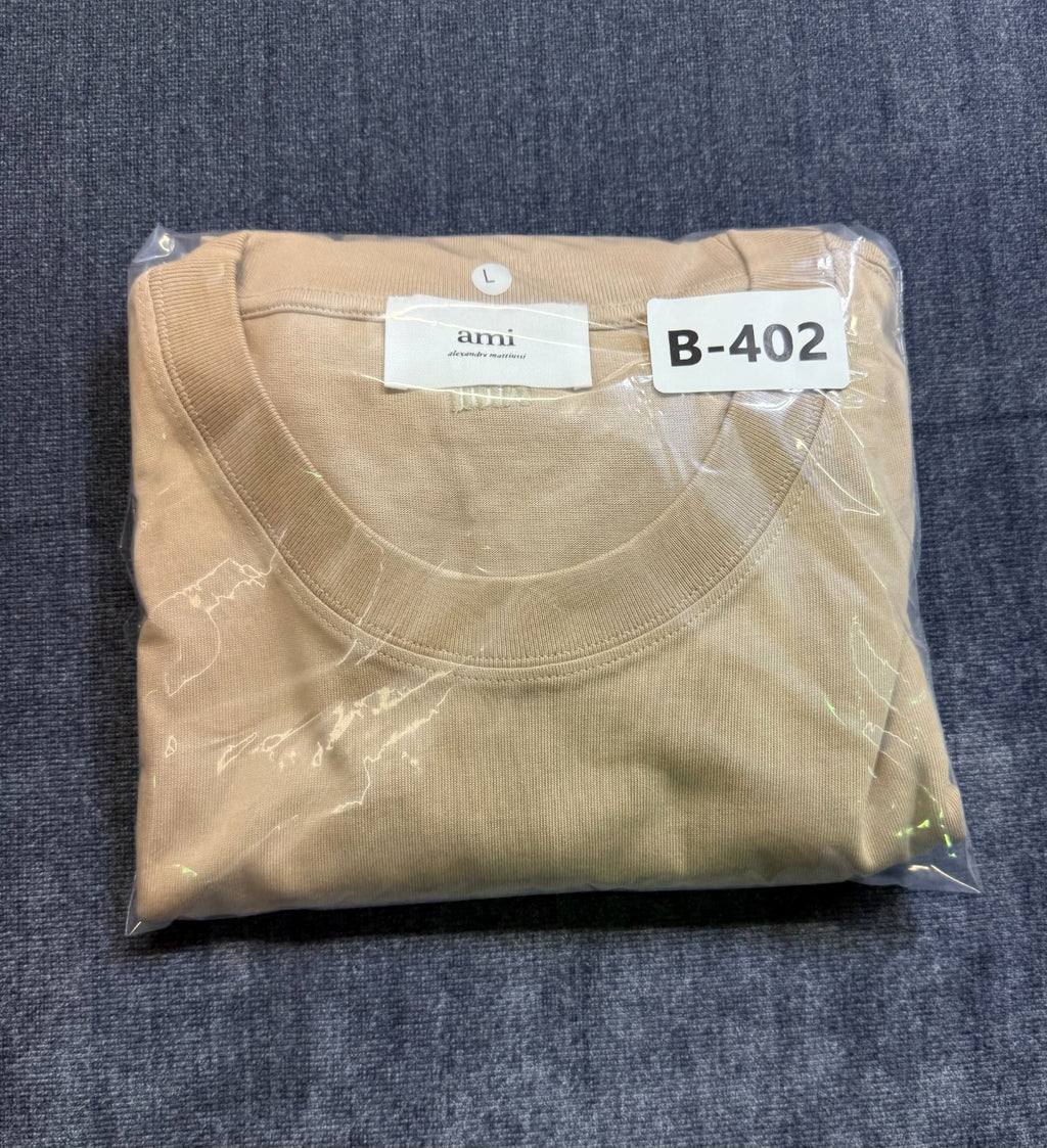 NWT AMI Paris Ami de Cœur T-Shirt Mens Large Beige Logo Embroidered Short Sleeve