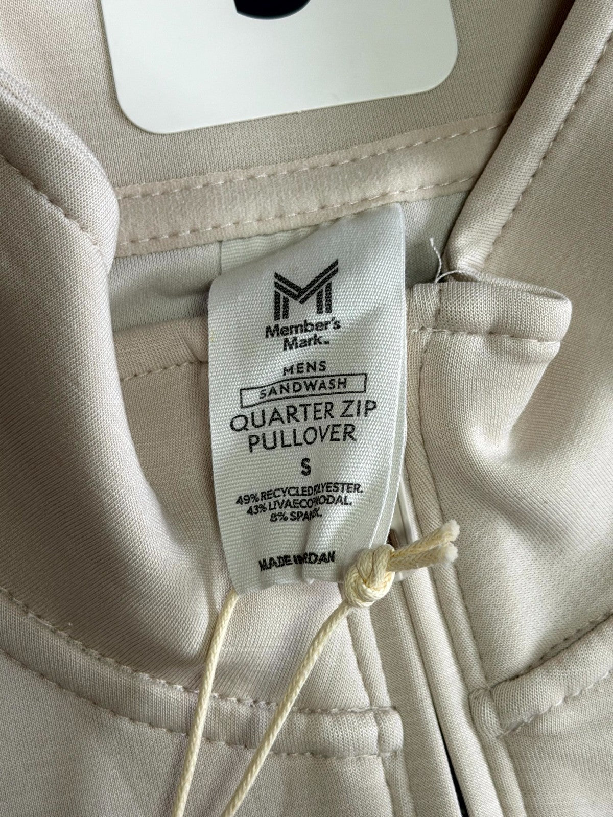 NEW Member's Mark Quarter Zip Pullover Sweatshirt Men's Small Beige Long Sleeve