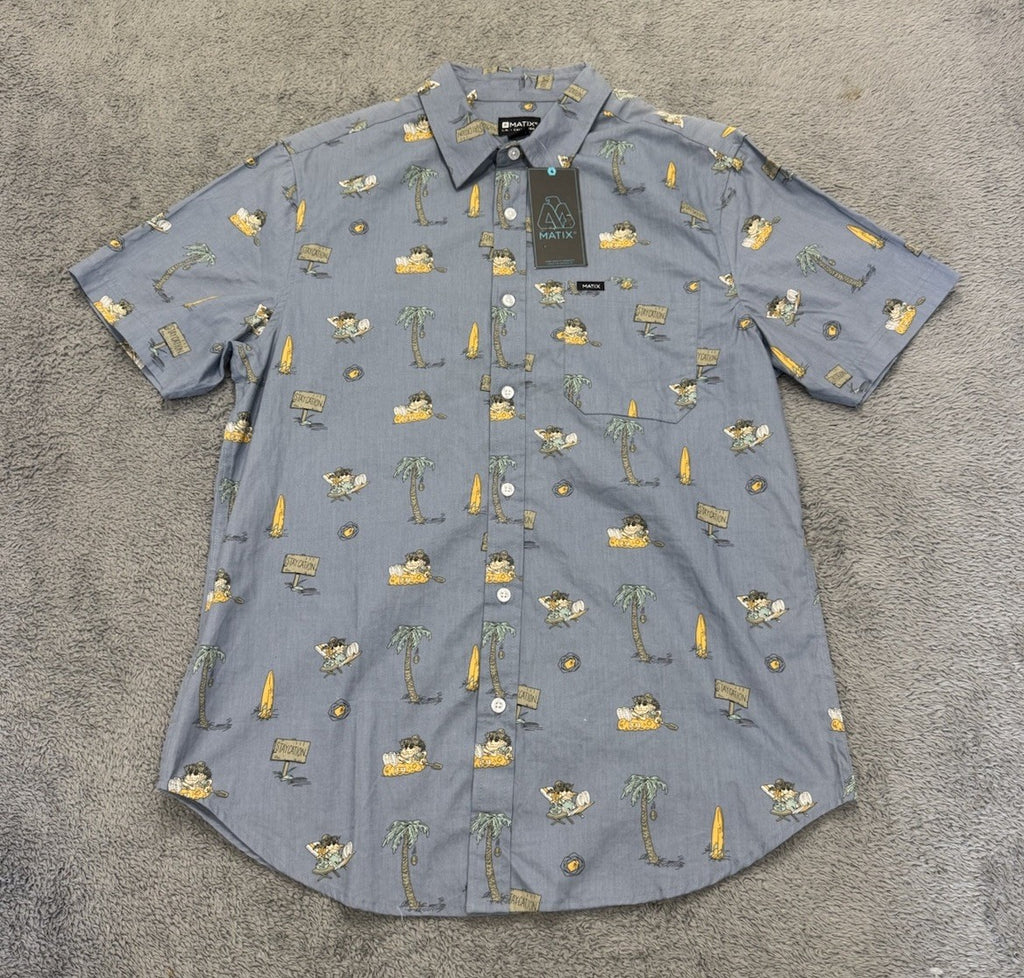 NEW Matix Staycation Men's Button Up Pocket Casual Blue Shirt Size Medium