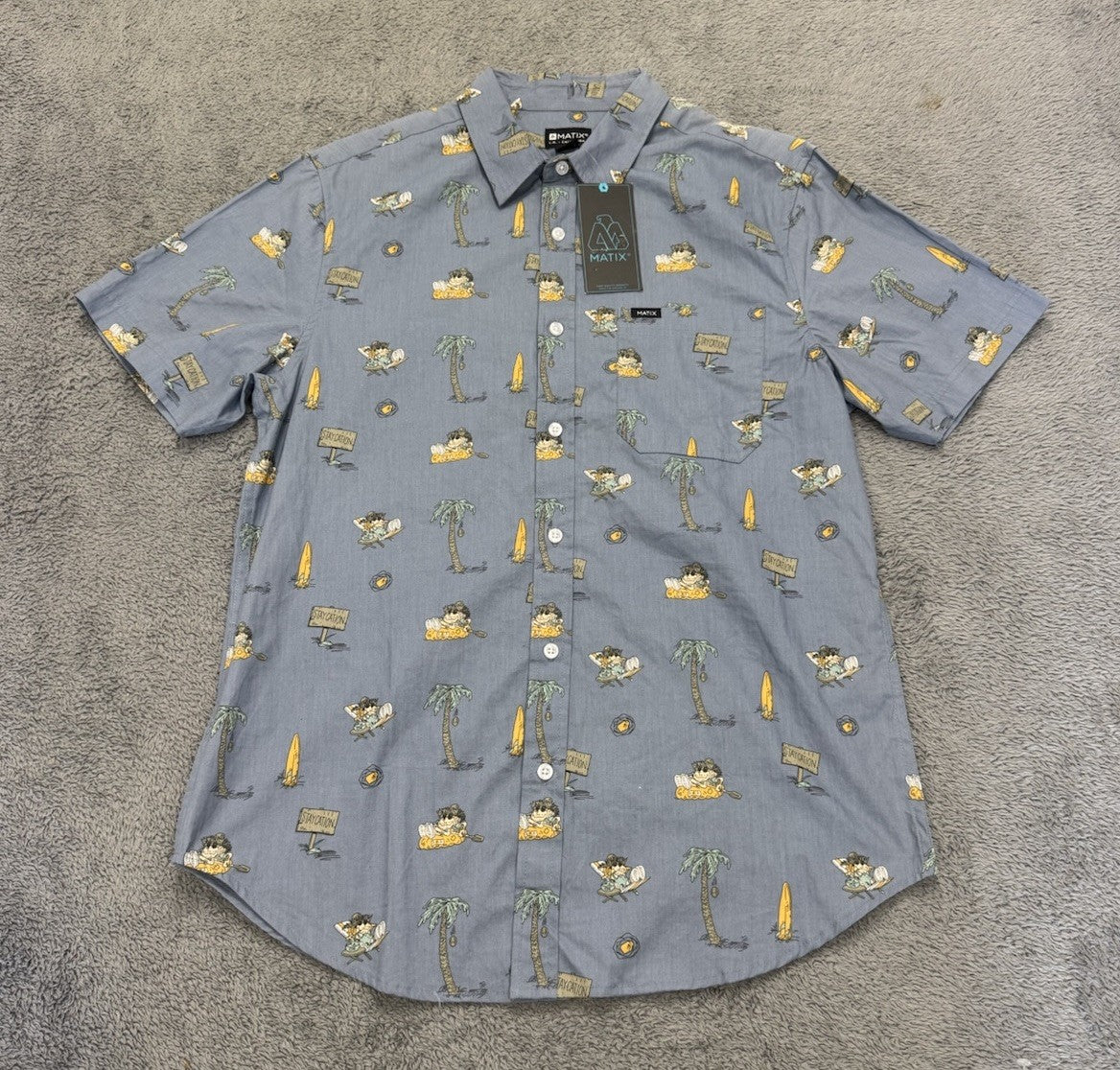 NEW Matix Staycation Men's Button Up Pocket Casual Blue Shirt Size Medium