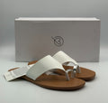 New The Drop Camilla Wide Thong Sandal Womens 9 White Leather Slip-On Flat Beach