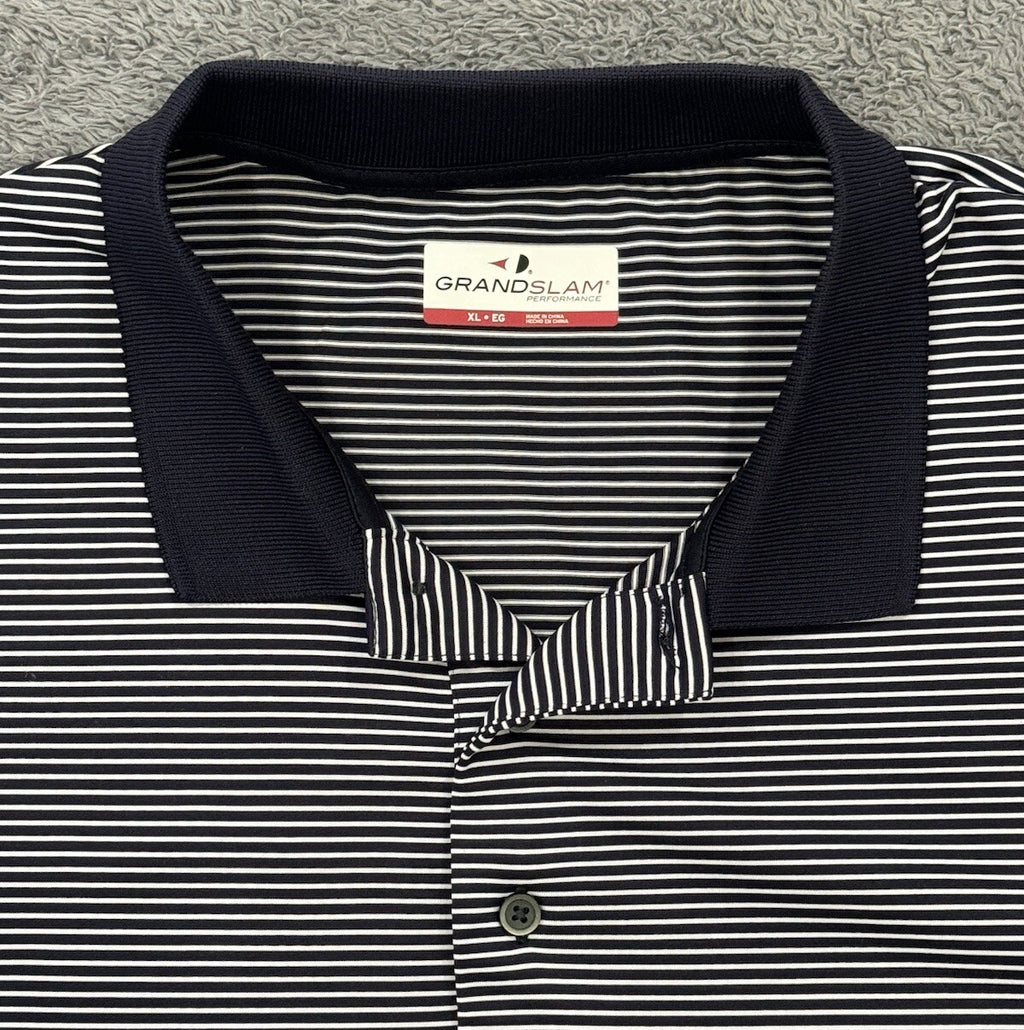 New Grand Slam Performance Men's XL Short Sleeve Polo Shirt Peacoat Blue Striped