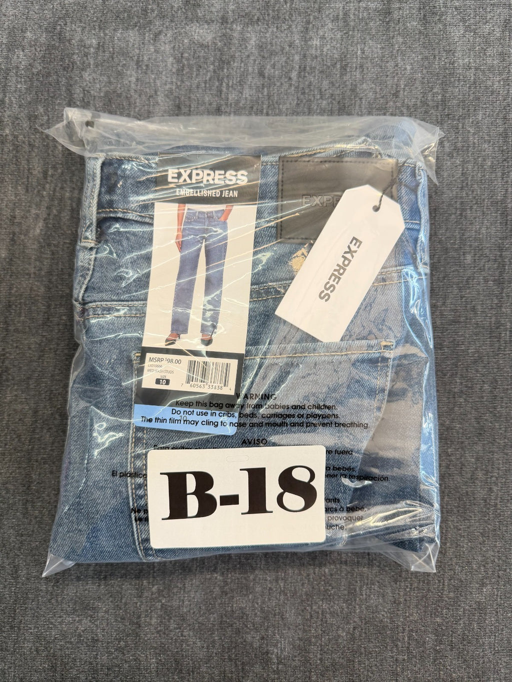 NWT Express Embellished Jeans Women's 10 Blue Denim Straight-Leg Casual 5-Pocket