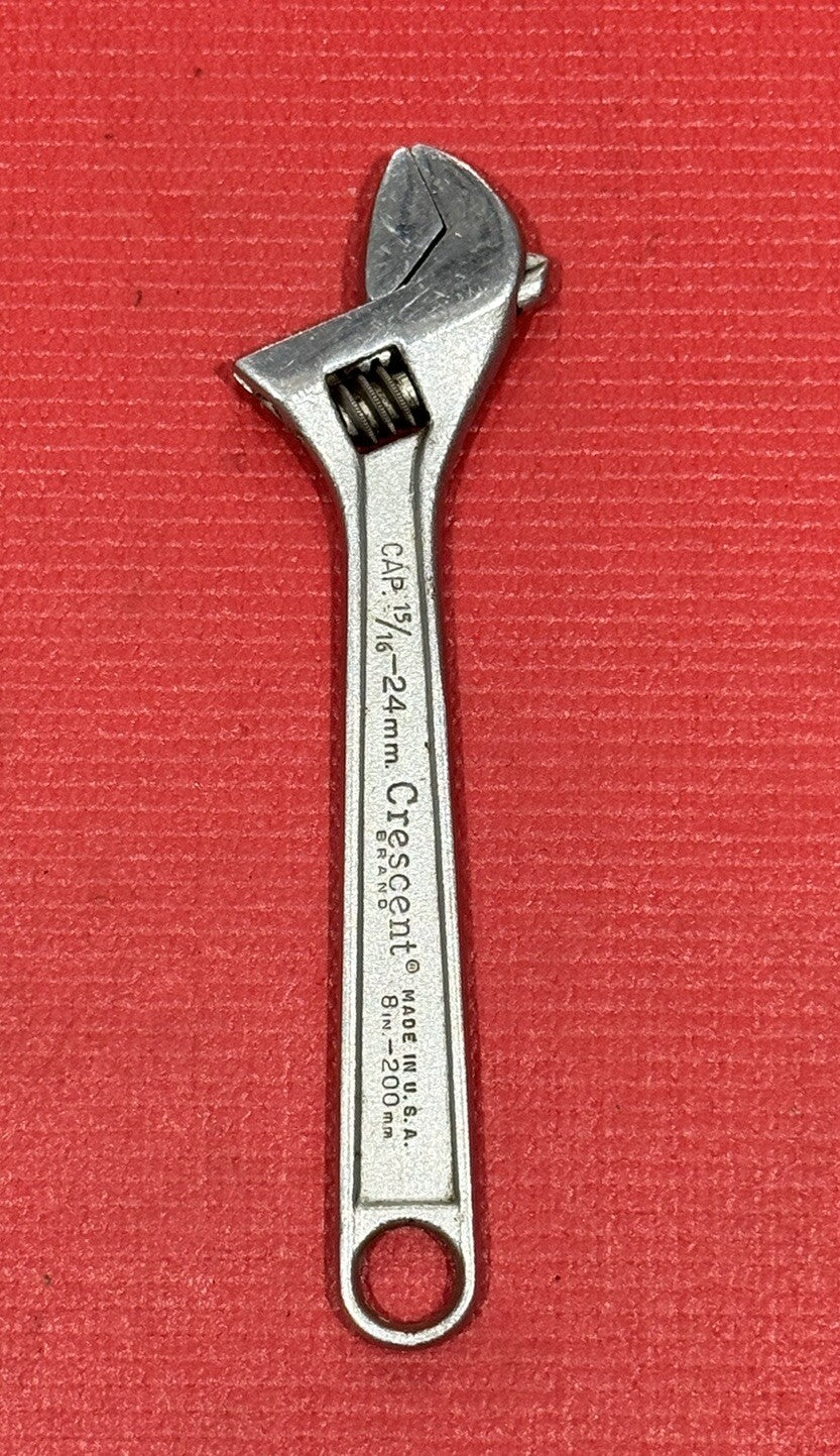 Vintage Crescent Crestoloy 8” Adjustable Wrench CAP.15/16-24mm  Made In USA Nice