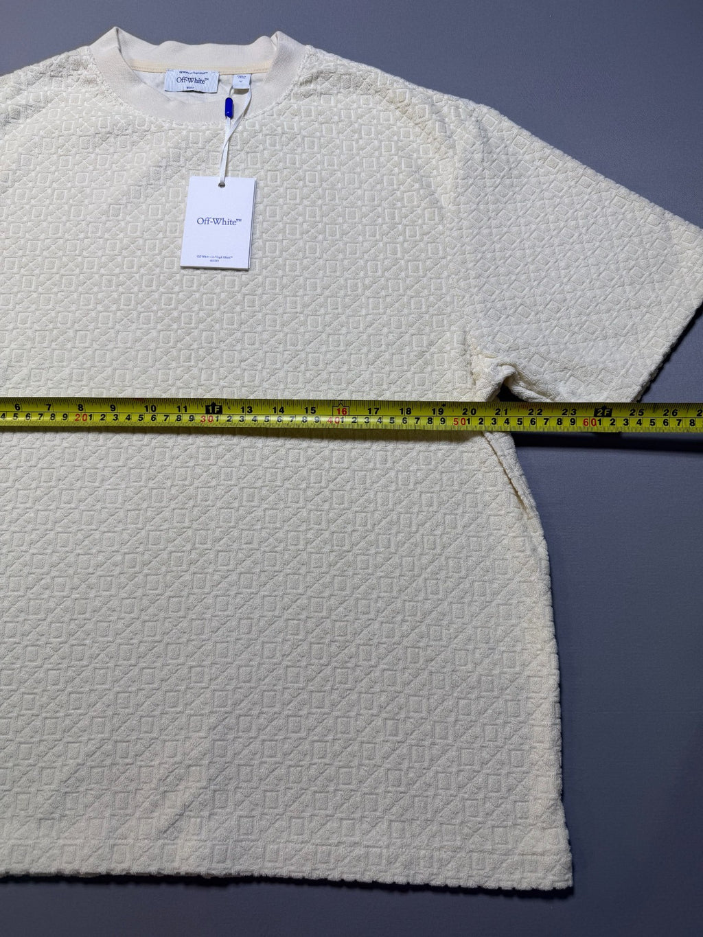 NWT Off-White Towel Terry All-Over Logo T-Shirt Men's Small Cream Textured Knit