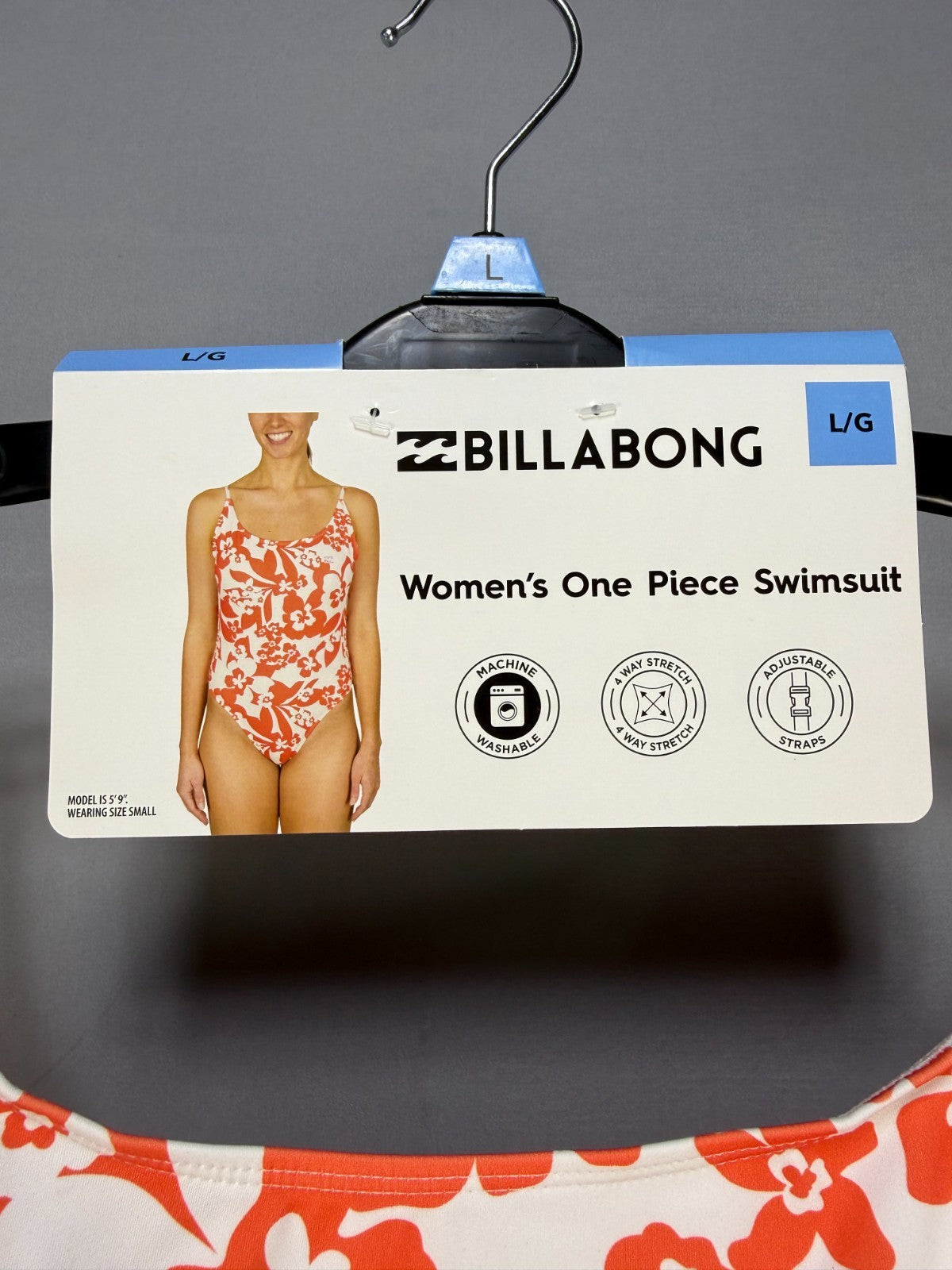 NWT Billabong One-Piece Swimsuit Women Large Orange White Floral Spaghetti Strap