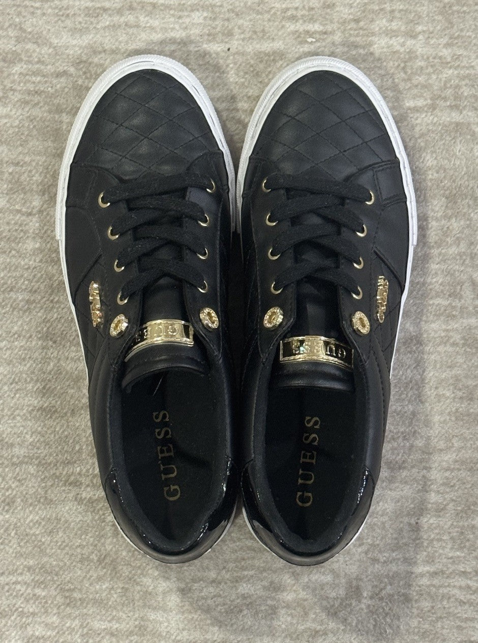 Guess GW Loven Womens Black/White/Gold Low Top Lace Casual Sneaker Size 9.5 M