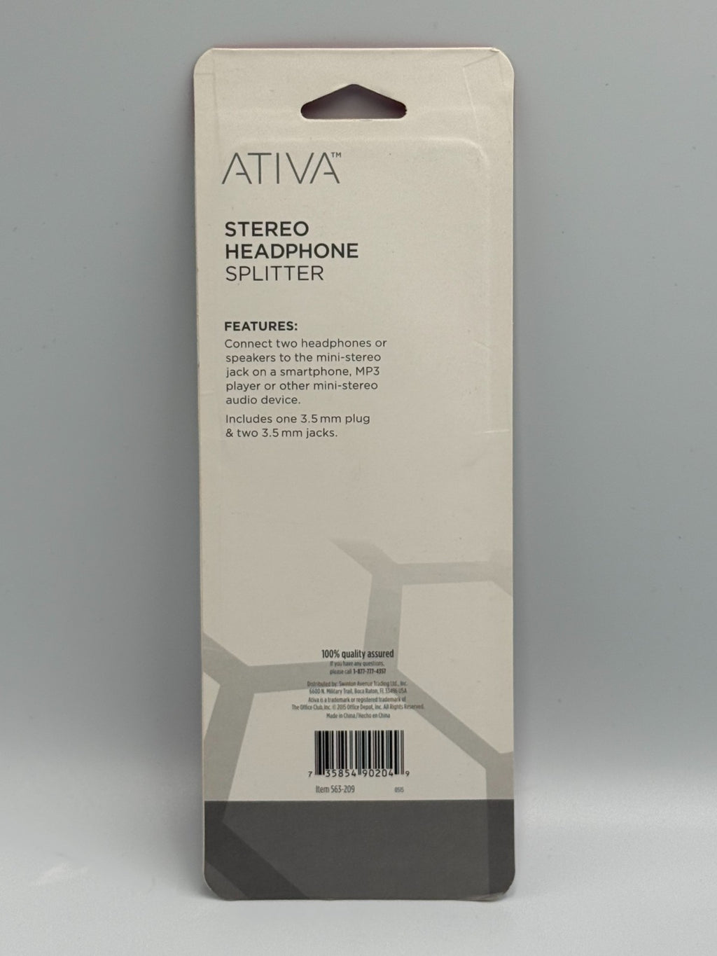 Ativa 563-209 1 Male to 2 Female Audio Adapter 3.5mm Stereo Headphone Splitter