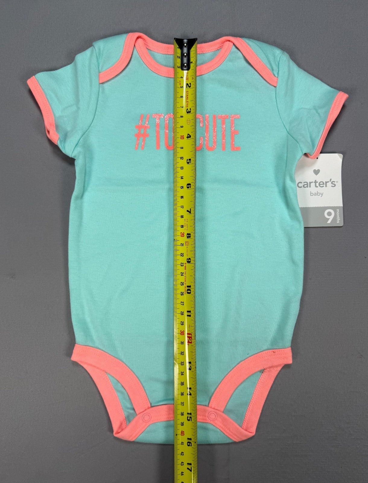 Carter's "#Toocute" Slogan Bodysuit Baby Girls 9 Months Blue Pink Short Sleeve