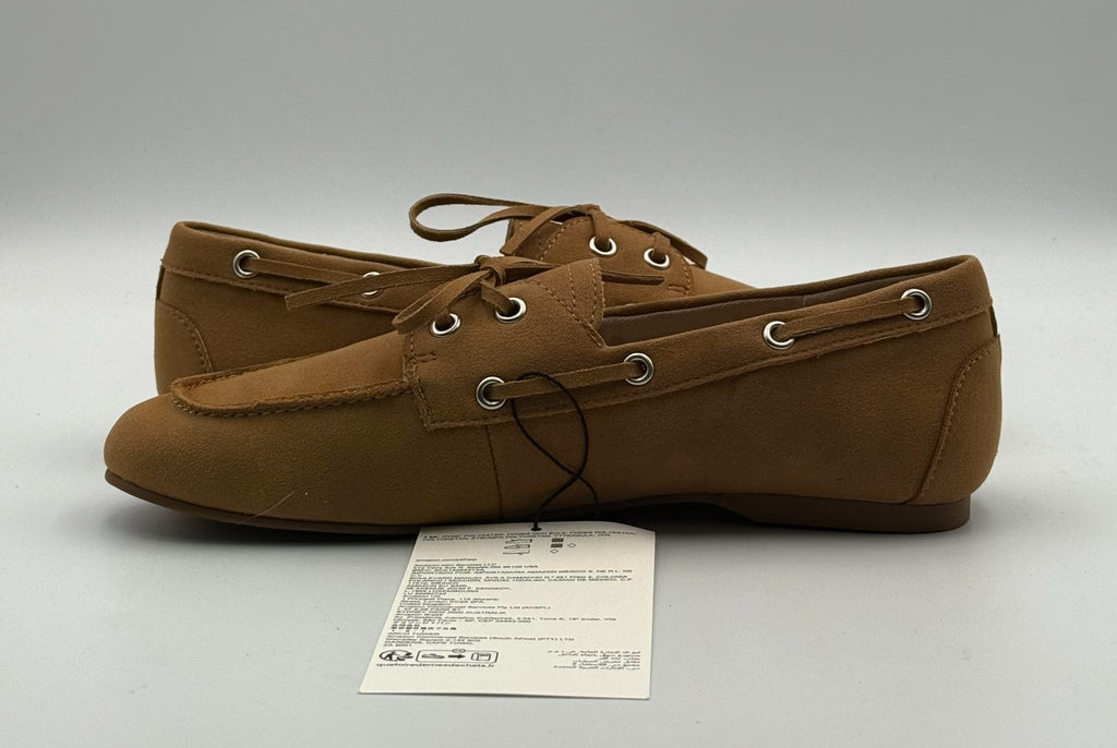 New The Drop Lace Details Boat Shoes Women's 6.5 Tan Faux Suede Slip-On Comfort