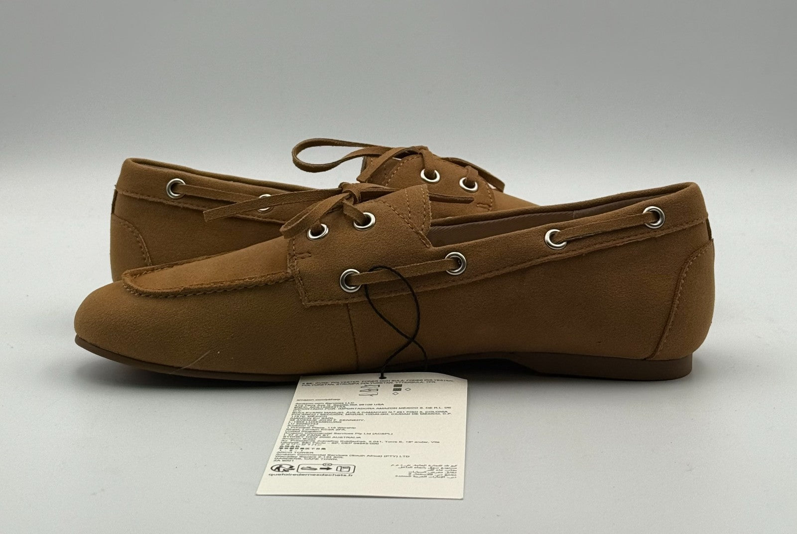 New The Drop Lace Details Boat Shoes Women's 6.5 Tan Faux Suede Slip-On Comfort