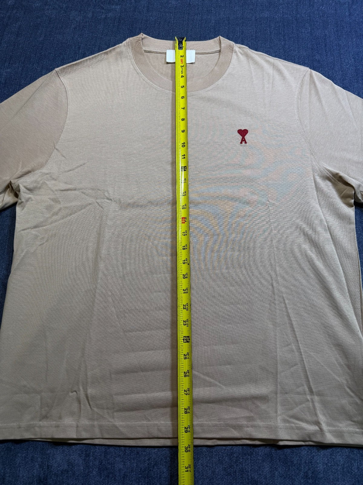 NWT AMI Paris Ami de Cœur T-Shirt Mens Large Beige Logo Embroidered Short Sleeve
