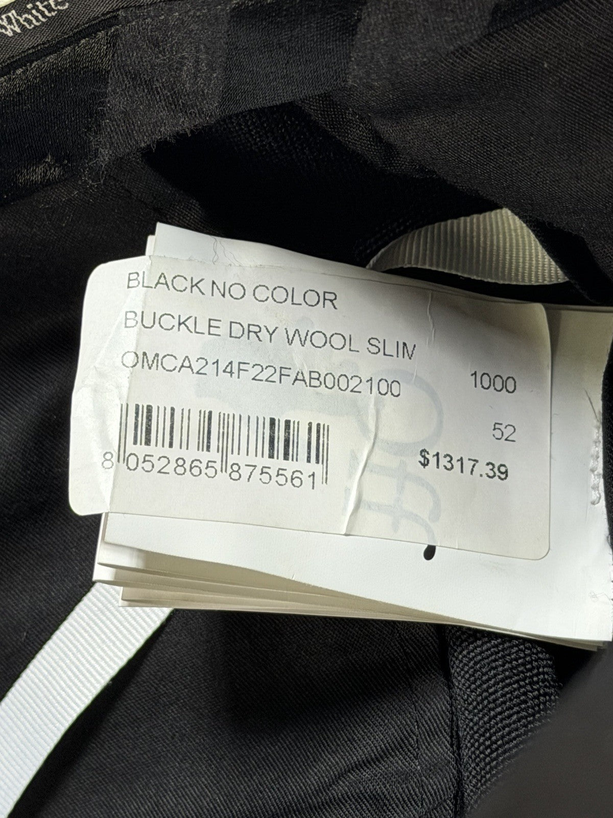 NEW Off-White Seasonal Pants Black Buckle Dry Wool Slim Men's Size 52   $1317.00