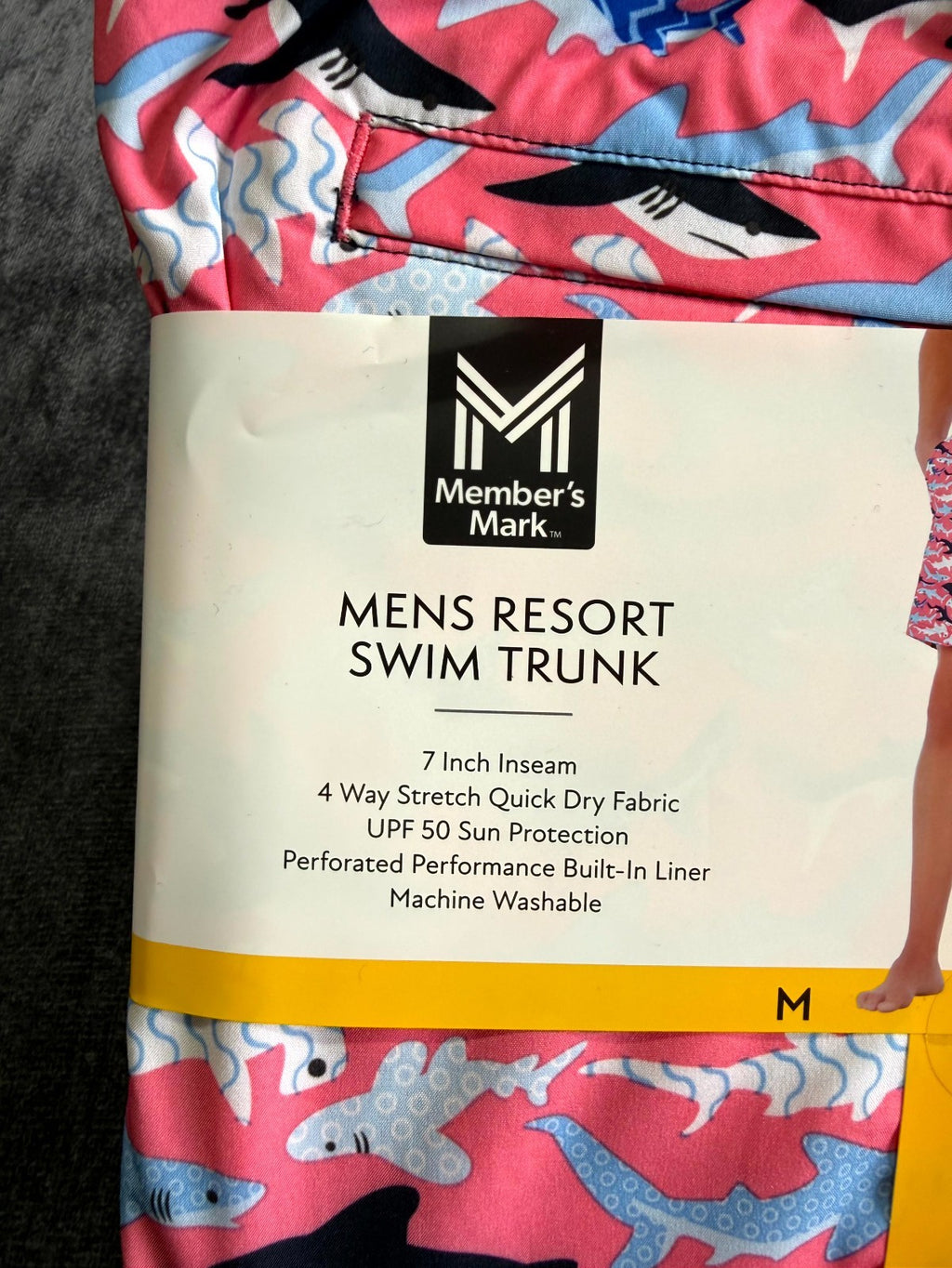 NWT Member's Mark Resort Swim Trunks Men's Medium Pink Fish Print UPF 50+ Lined