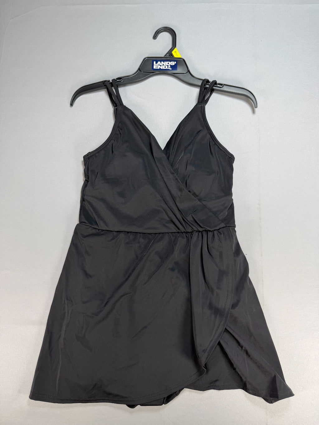 NWT Land’s End Tulip Wrap Swim Dress Women's Small Black Wide Strap Sleeveless