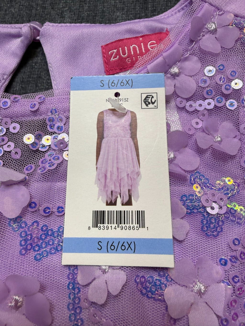 NWT Zunie Occasion Dress Girls Small (6/6X) Purple Sequin-Embellished Sleeveless