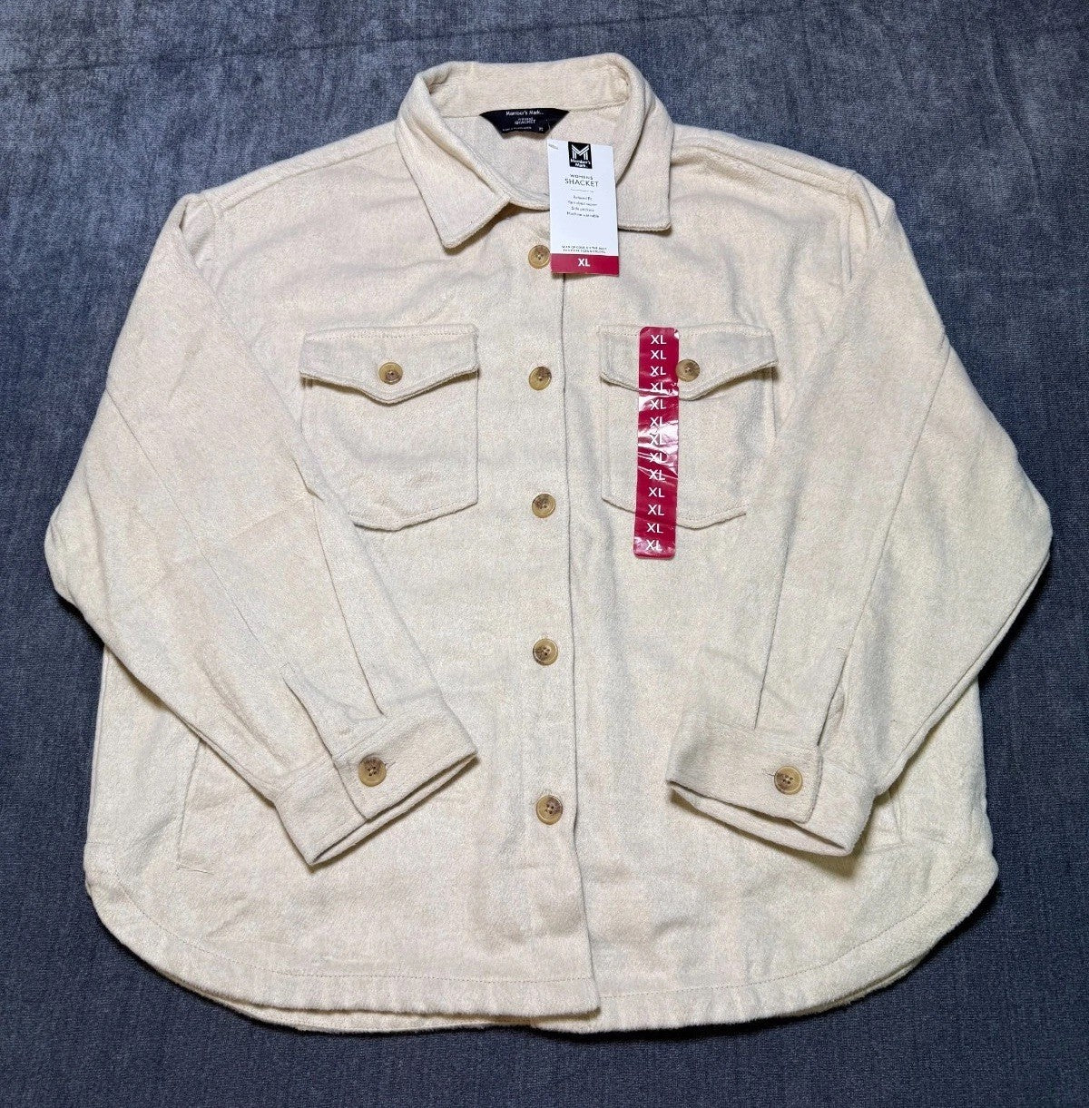 NWT Member's Mark Relaxed Fit Shacket Women's XL Beige Long Sleeve Button Front