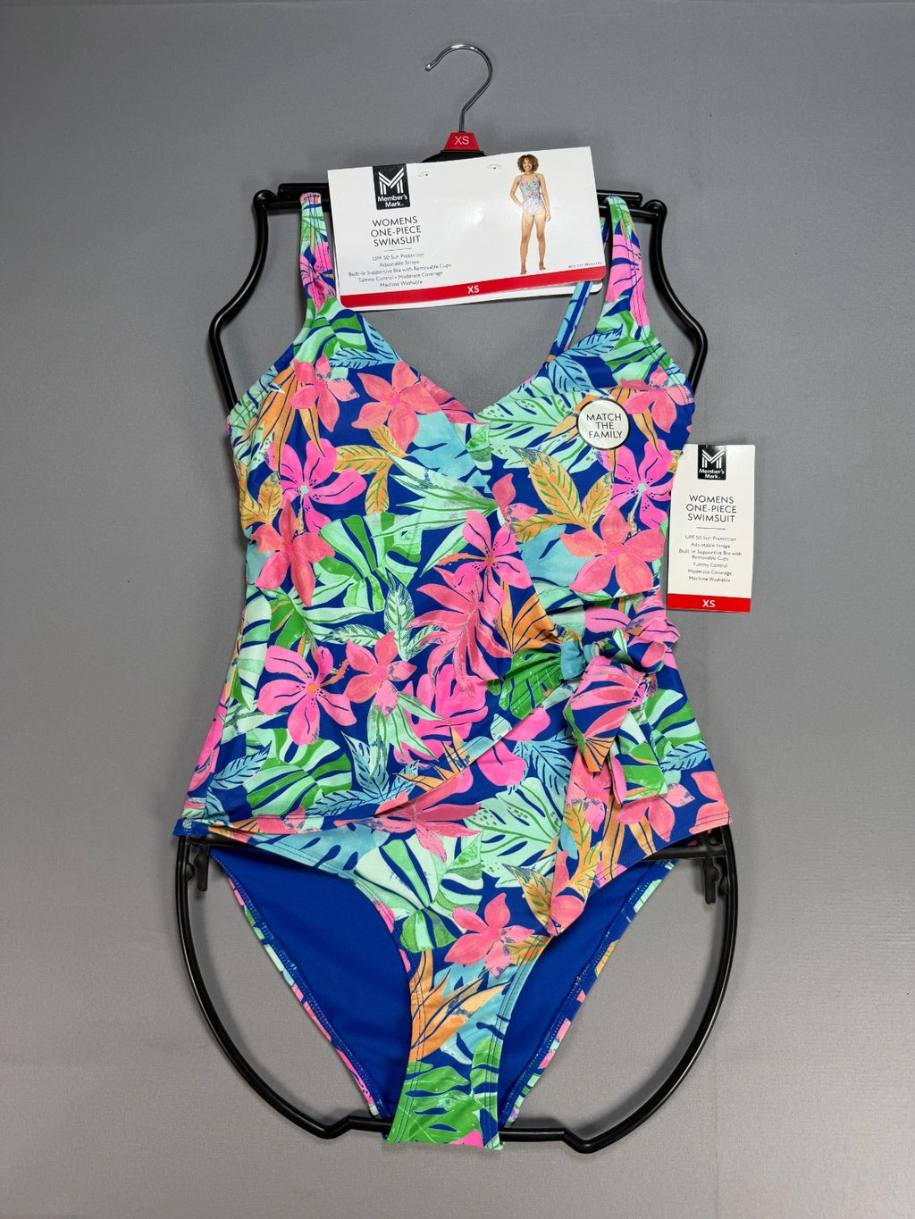 Member's Mark One-Piece Adjustable Strap Swimsuit Women's XS Multicolor Floral