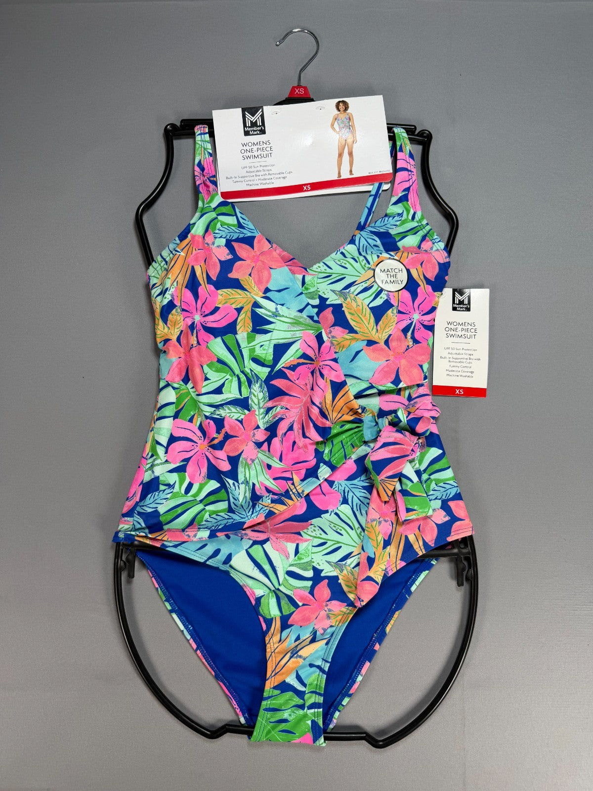 Member's Mark One-Piece Adjustable Strap Swimsuit Women's XS Multicolor Floral