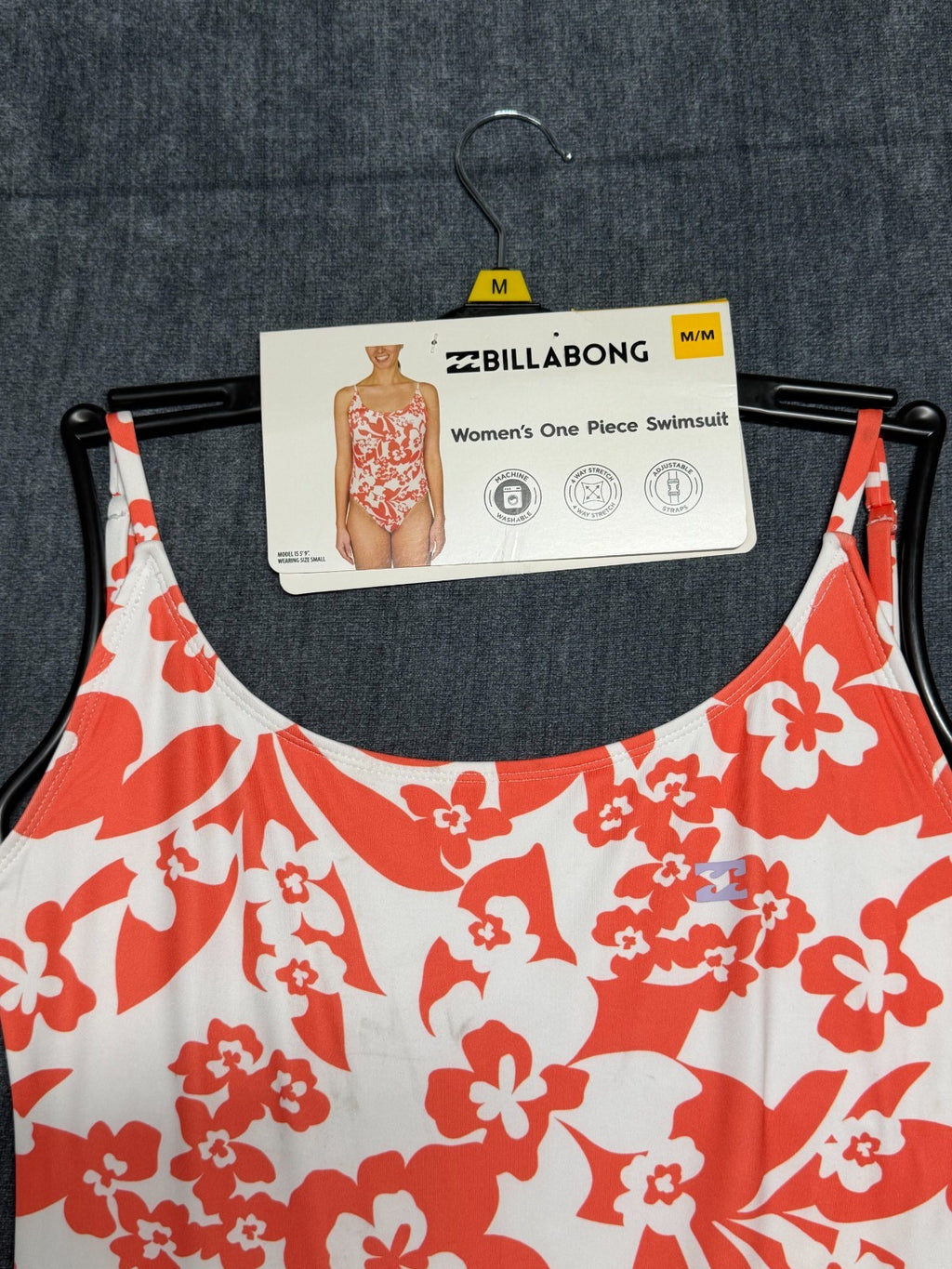 NWT Billabong One-Piece Swimsuit Women's Medium Red White Floral Spaghetti Strap