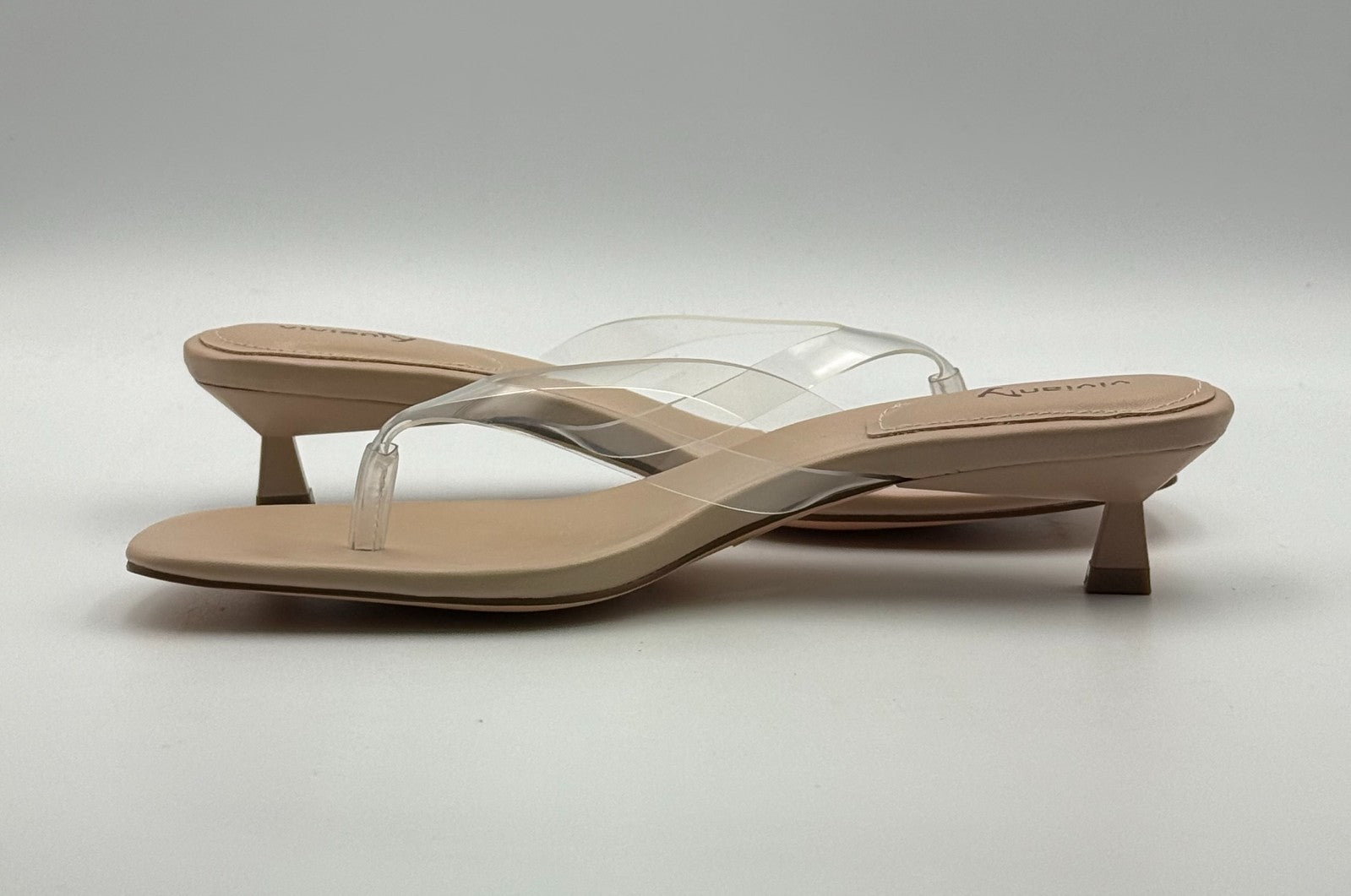 NWB Vivianly Flip Flops Kitten Heel Backless Sandals Women 8 Clear Stiletto Heel