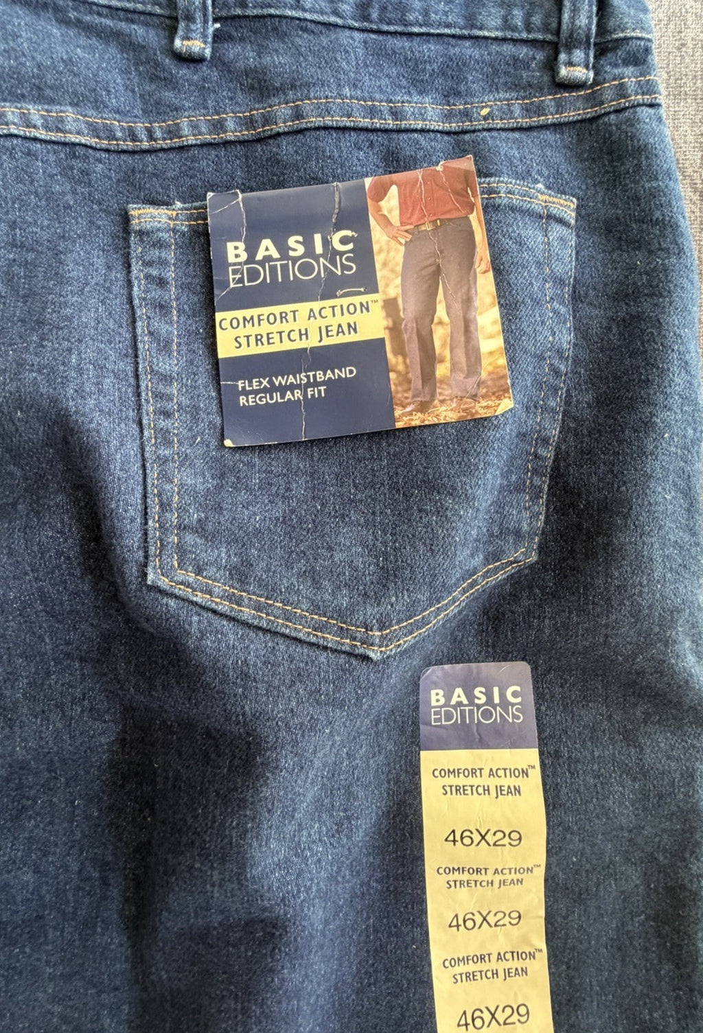 Basic Editions Regular Fit Flex Men’s 46W X 29L Denim Blue Dark Jeans NWT